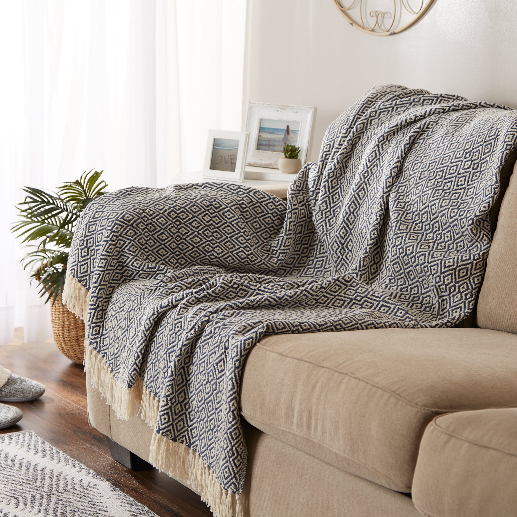 French Blue Double Diamond Throw