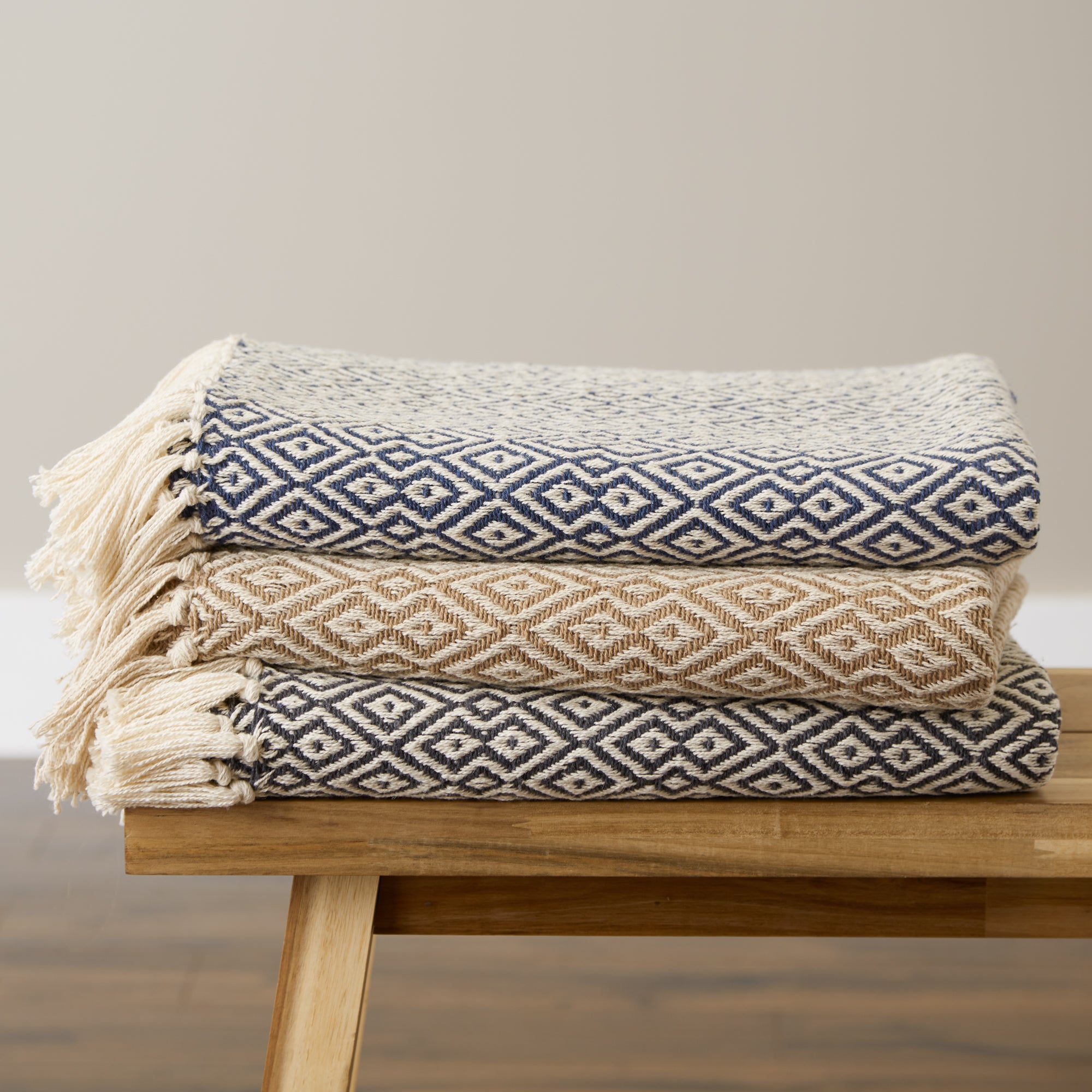 French Blue Double Diamond Throw