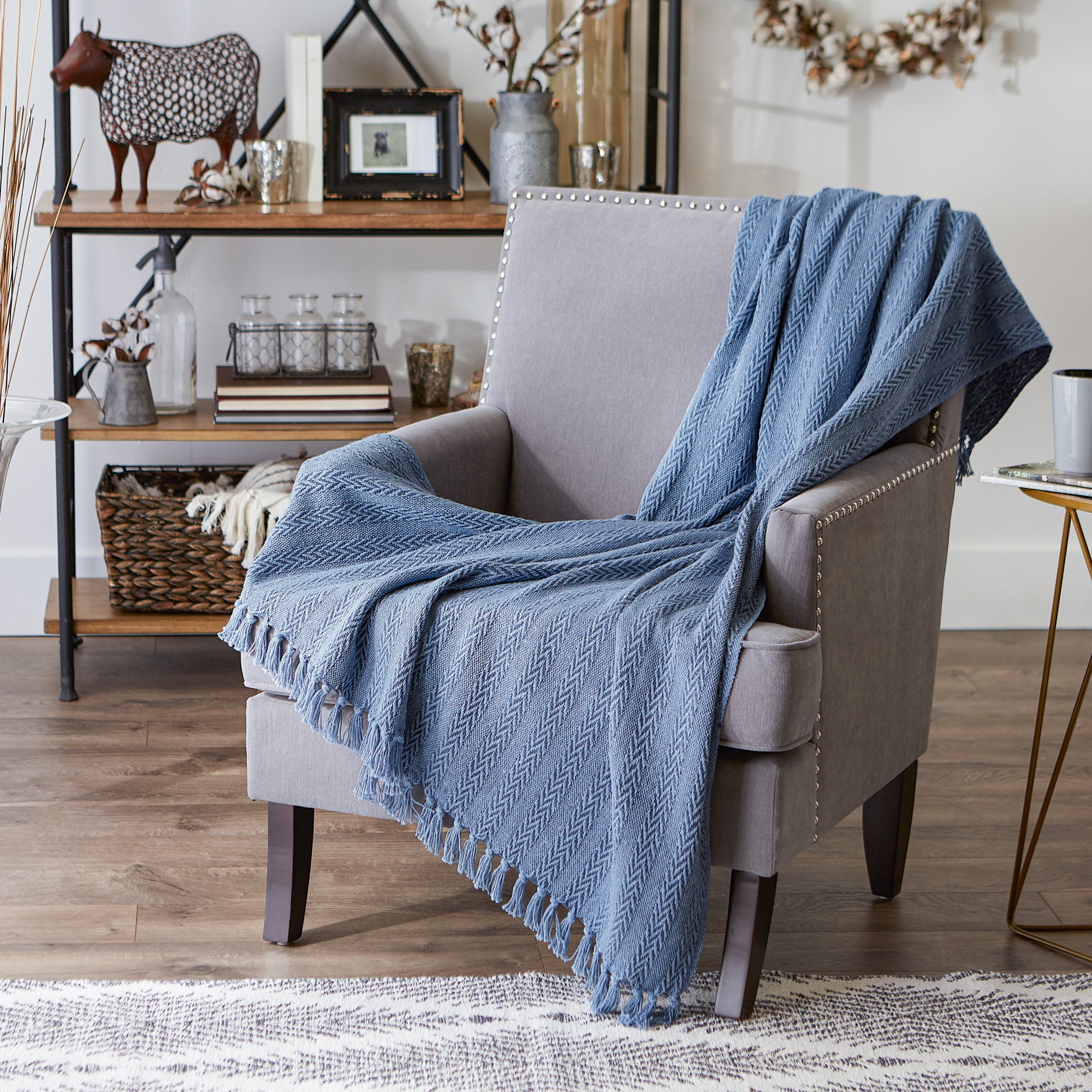 French Blue Tonal Textured Throw