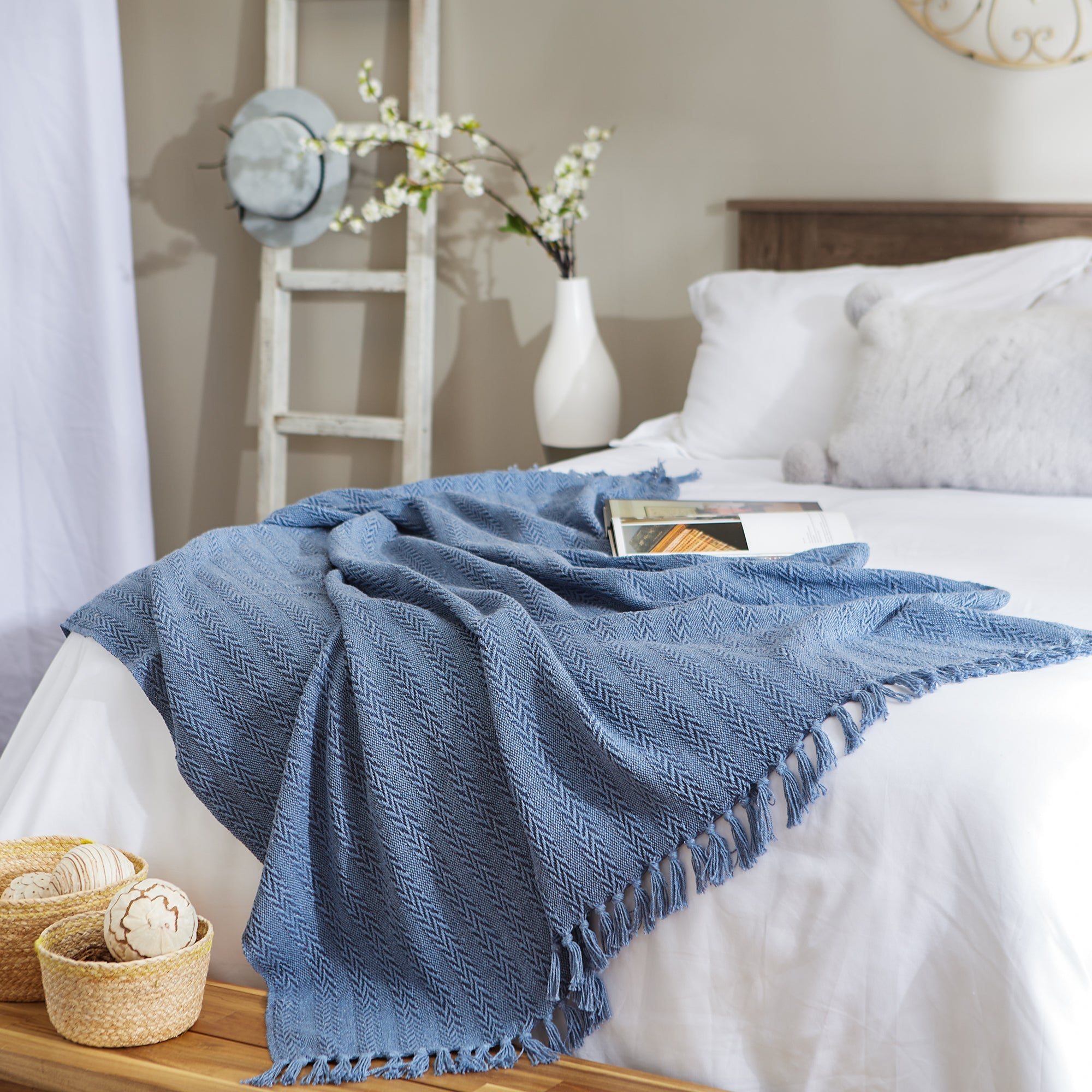 French Blue Tonal Textured Throw