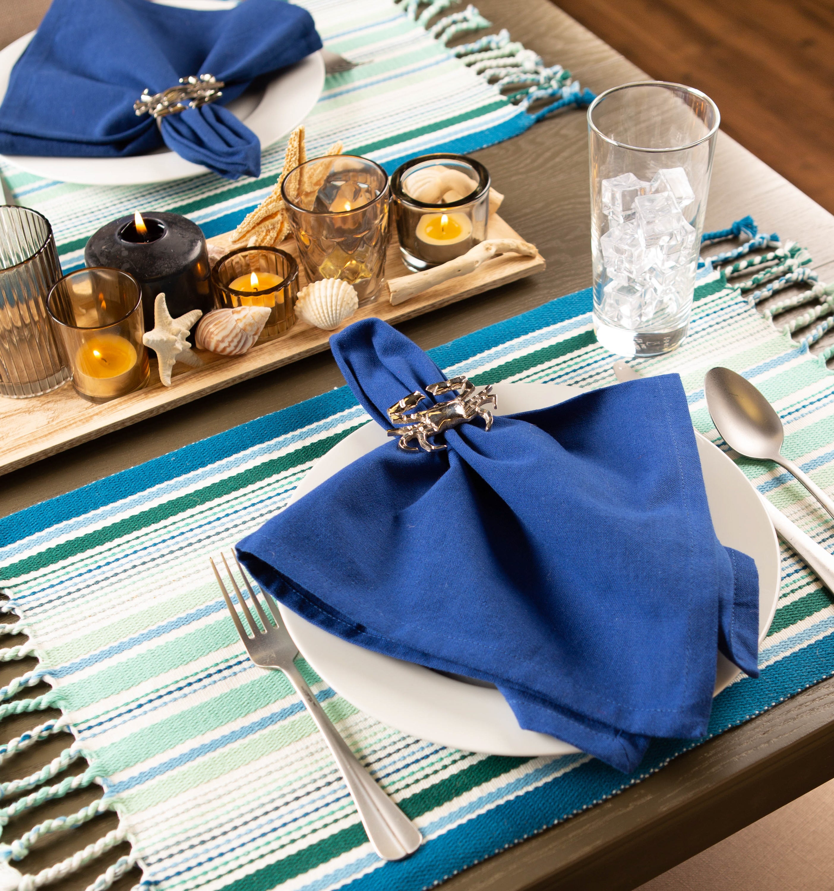 DII Tidal Stripe Fringed Cotton Placemat 6-Piece Set