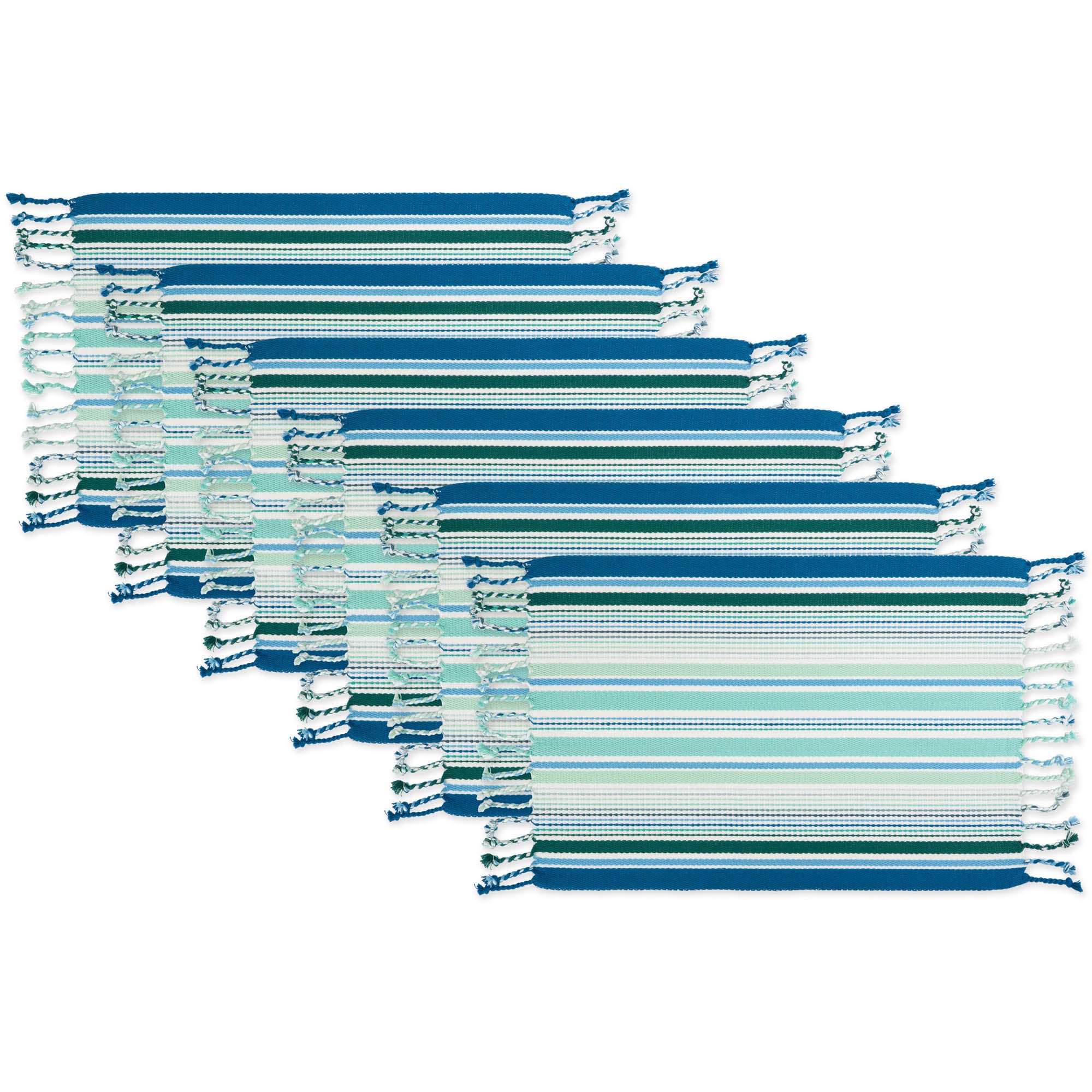 DII Tidal Stripe Fringed Cotton Placemat 6-Piece Set