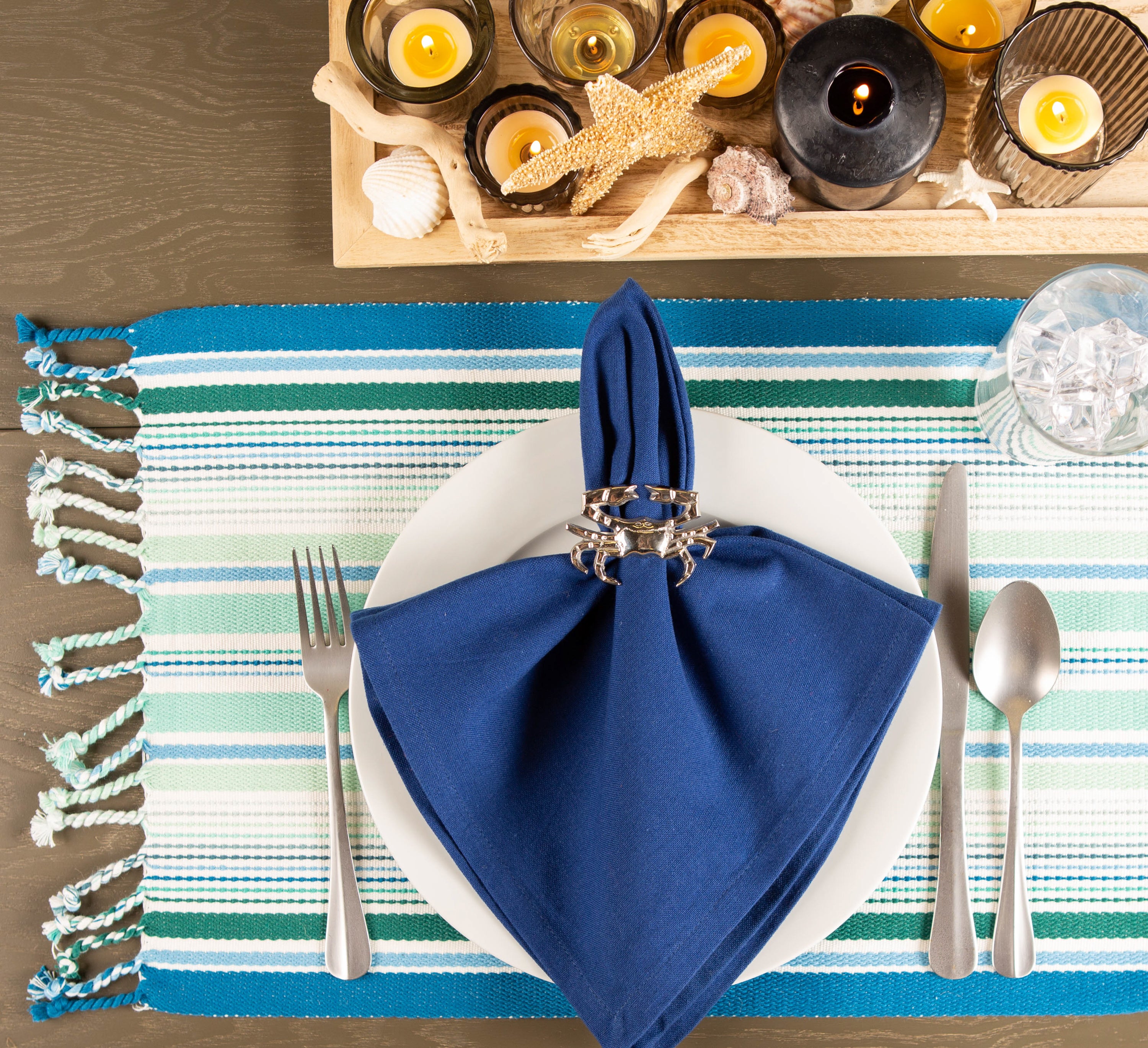 DII Tidal Stripe Fringed Cotton Placemat 6-Piece Set