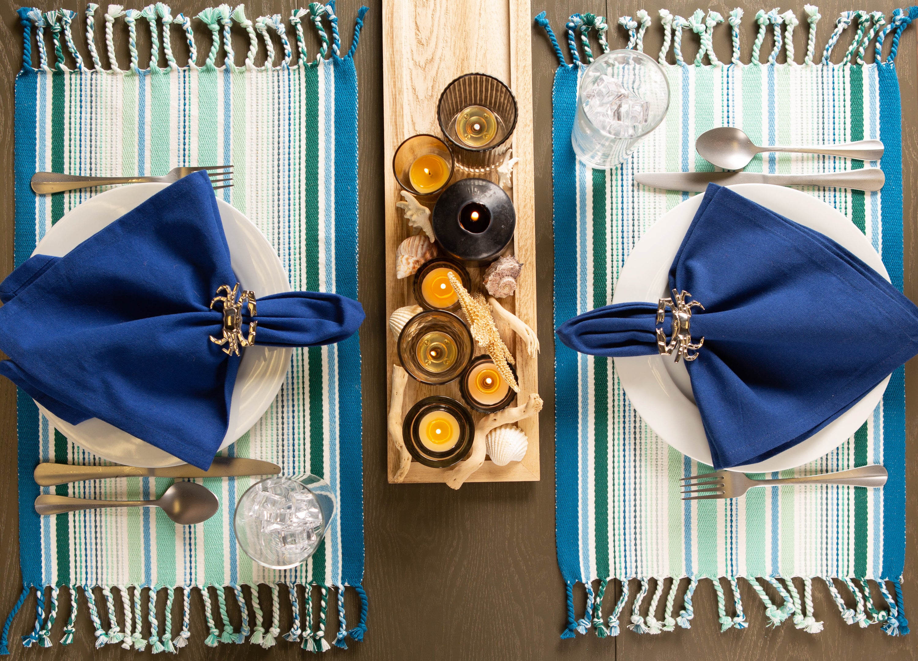 DII Tidal Stripe Fringed Cotton Placemat 6-Piece Set