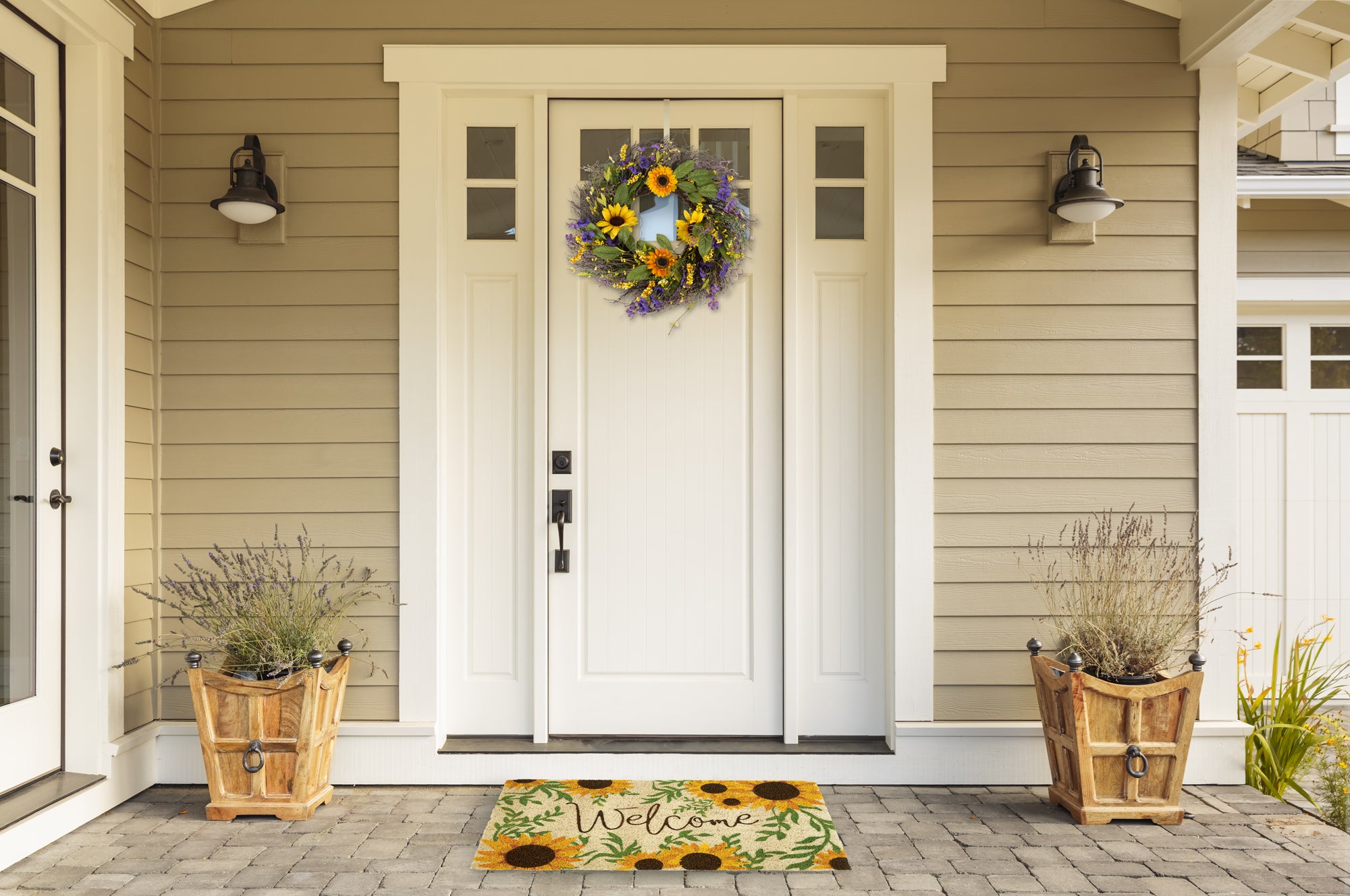 DII Sunflower Welcome Coir Doormat, PVC-Backed