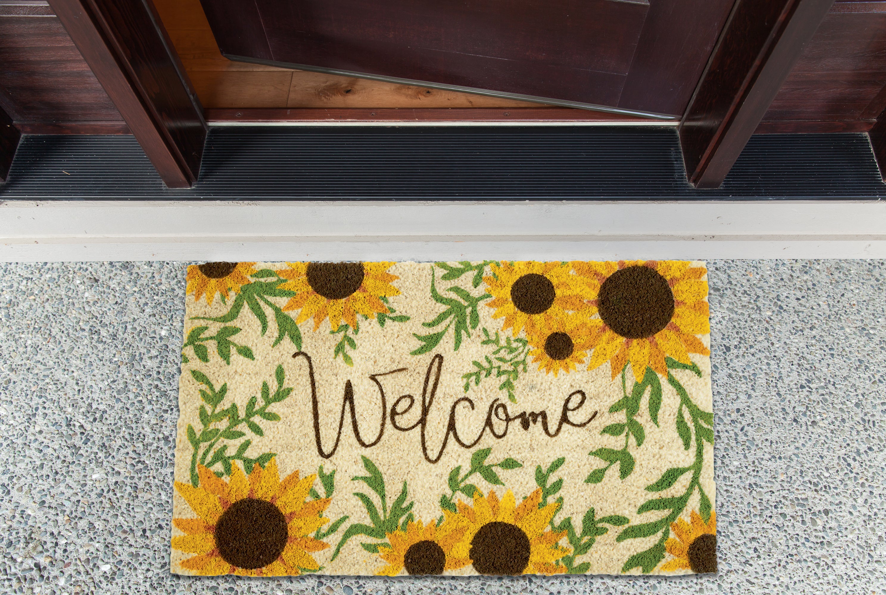 DII Sunflower Welcome Coir Doormat, PVC-Backed