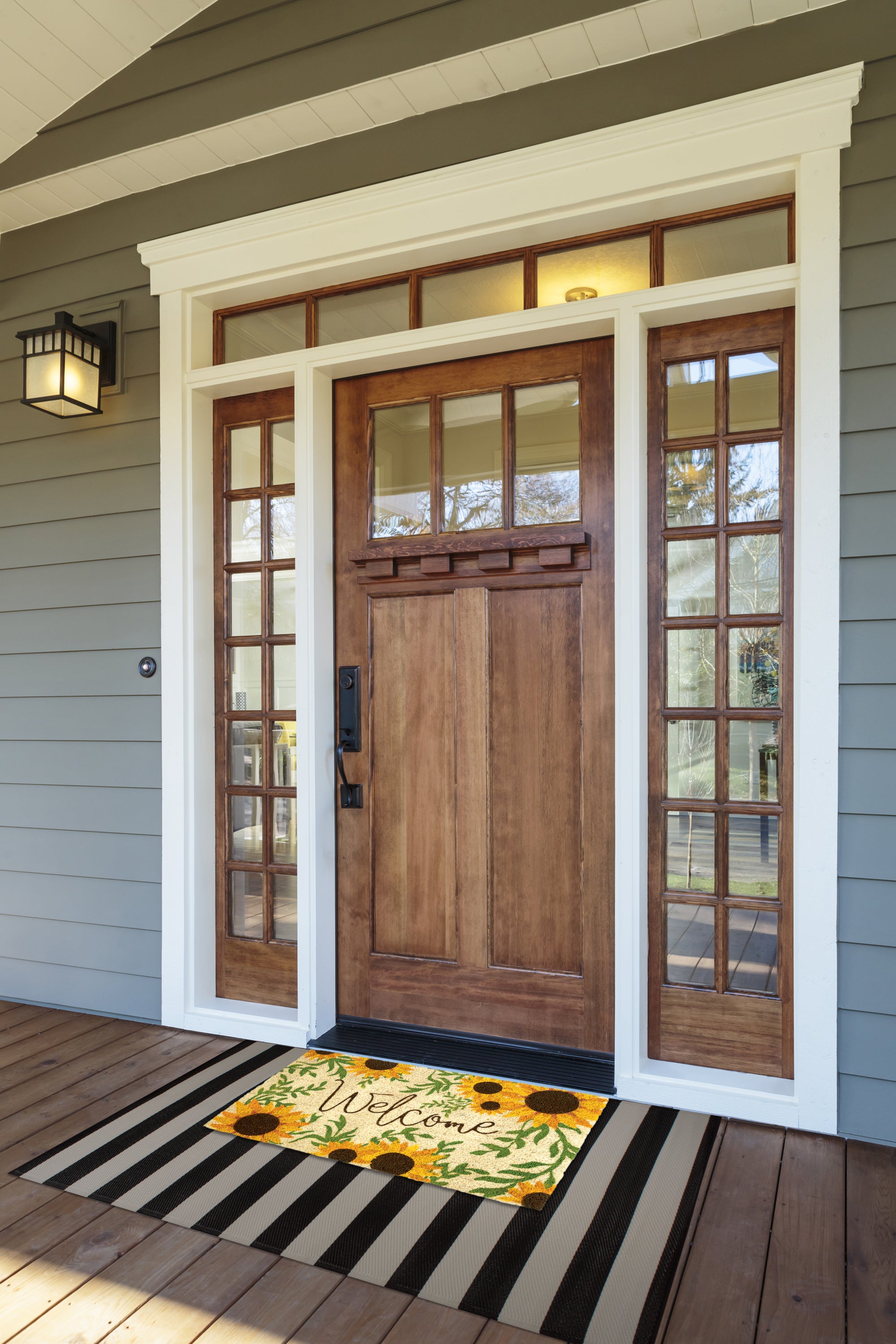 DII Sunflower Welcome Coir Doormat, PVC-Backed