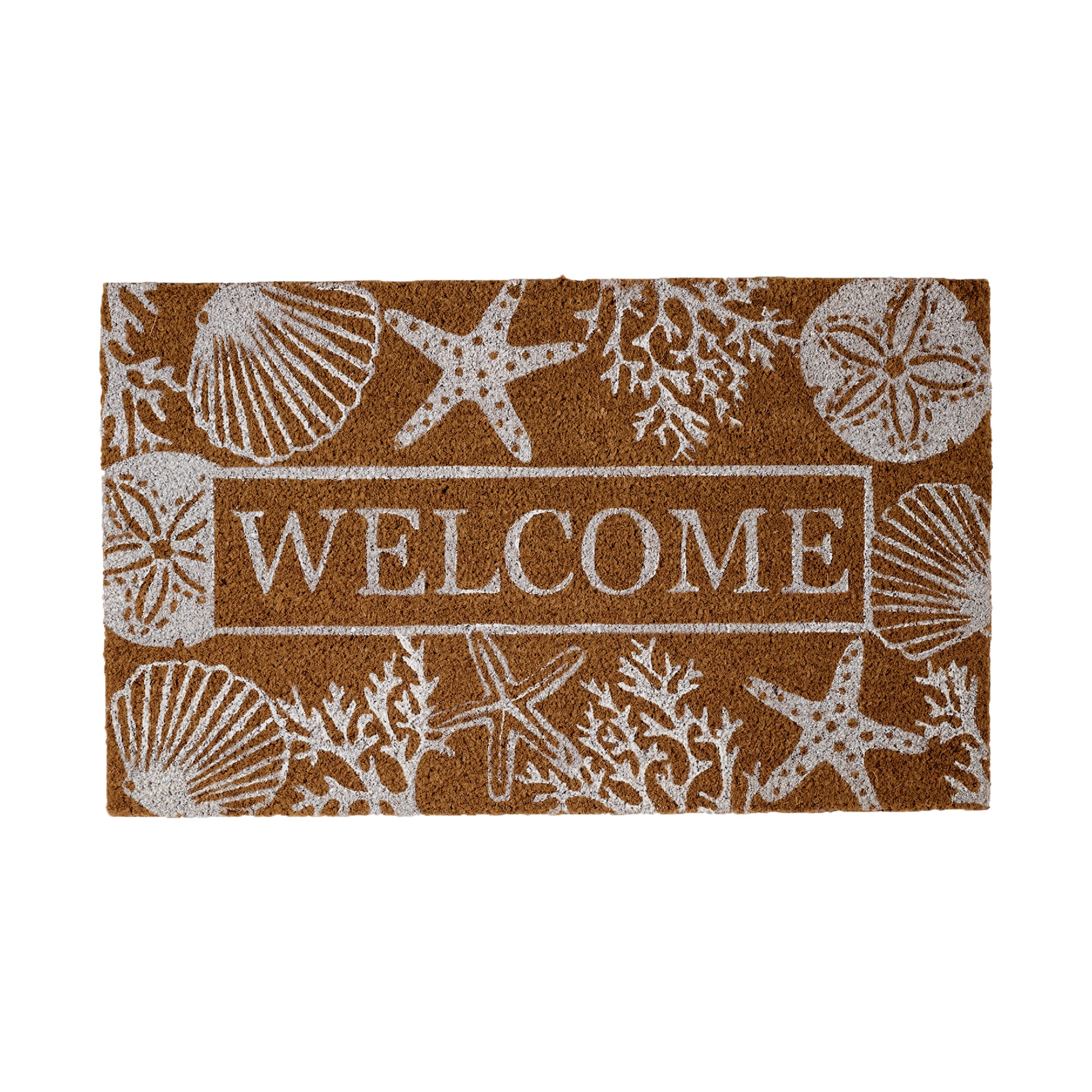 DII Welcome Seashells Coir Doormat, Non-Slip PVC Backing
