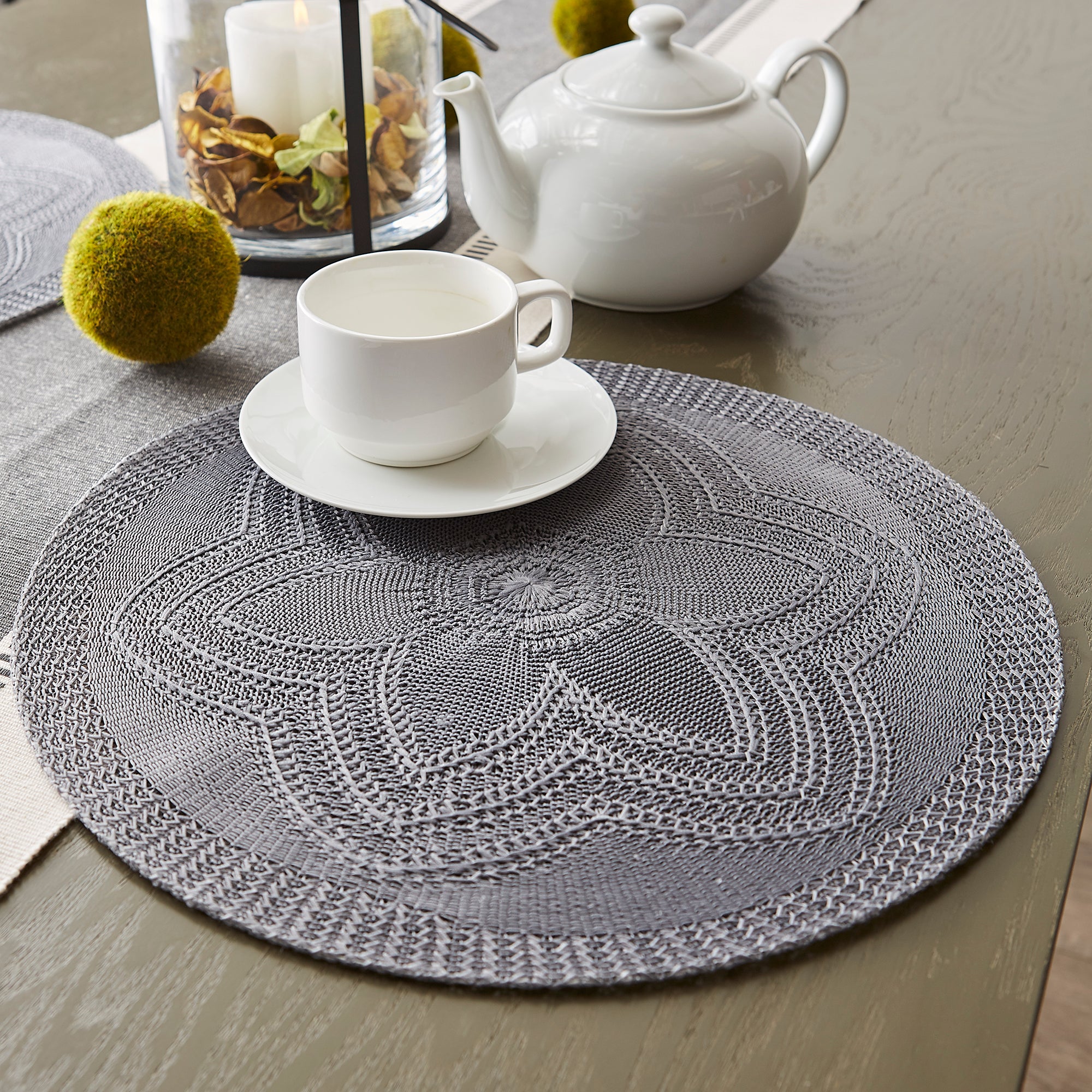 DII Sottopiatto Rotondo In Carta Intrecciata Argento - Set Da 6 Pezzi, 38 Cm, Eleganti Per Tavola
