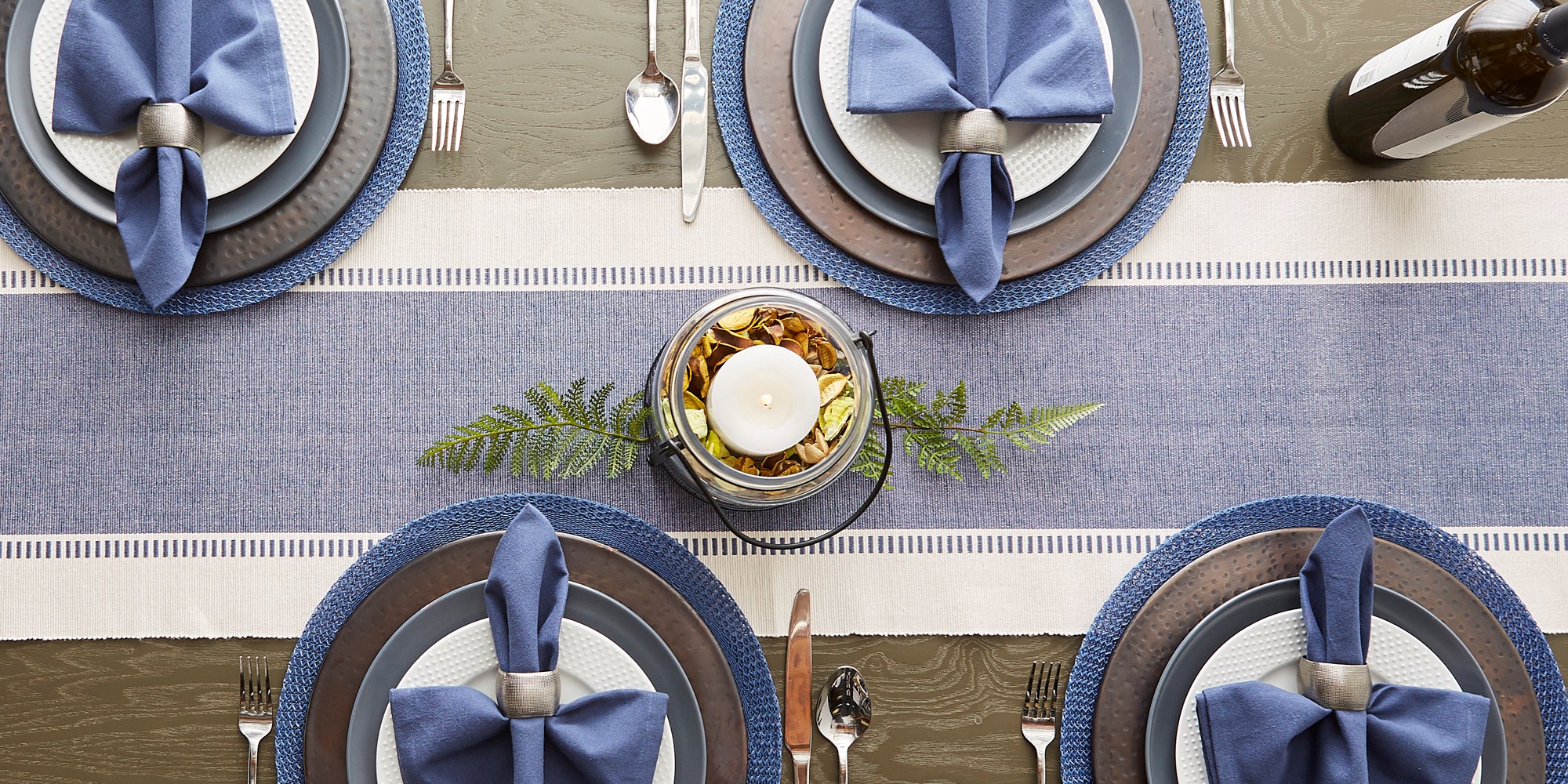 DII Ribbed Dobby Stripe Cotton Table Runner with Knotted Fringe