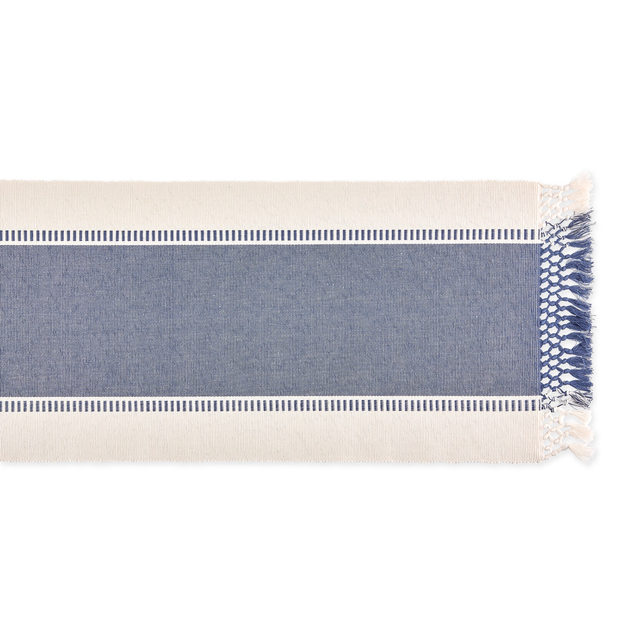 DII Ribbed Dobby Stripe Cotton Table Runner with Knotted Fringe