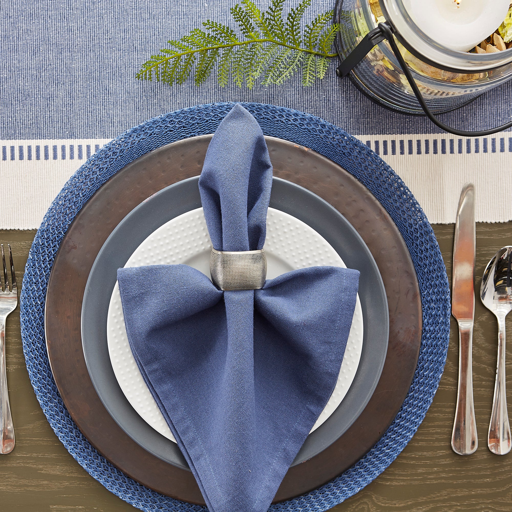 DII Ribbed Dobby Stripe Cotton Table Runner with Knotted Fringe