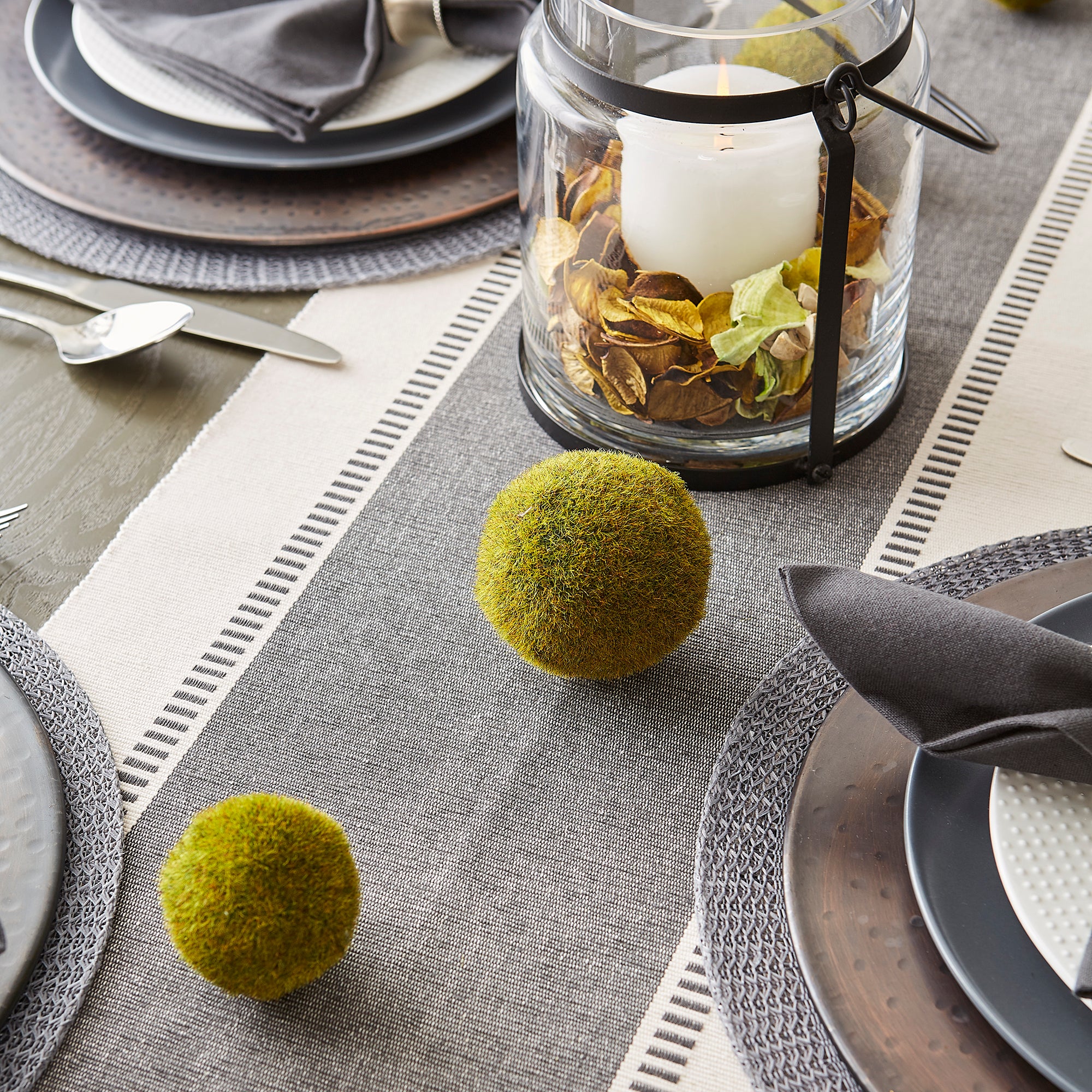 DII Ribbed Dobby Stripe Cotton Table Runner with Knotted Fringe