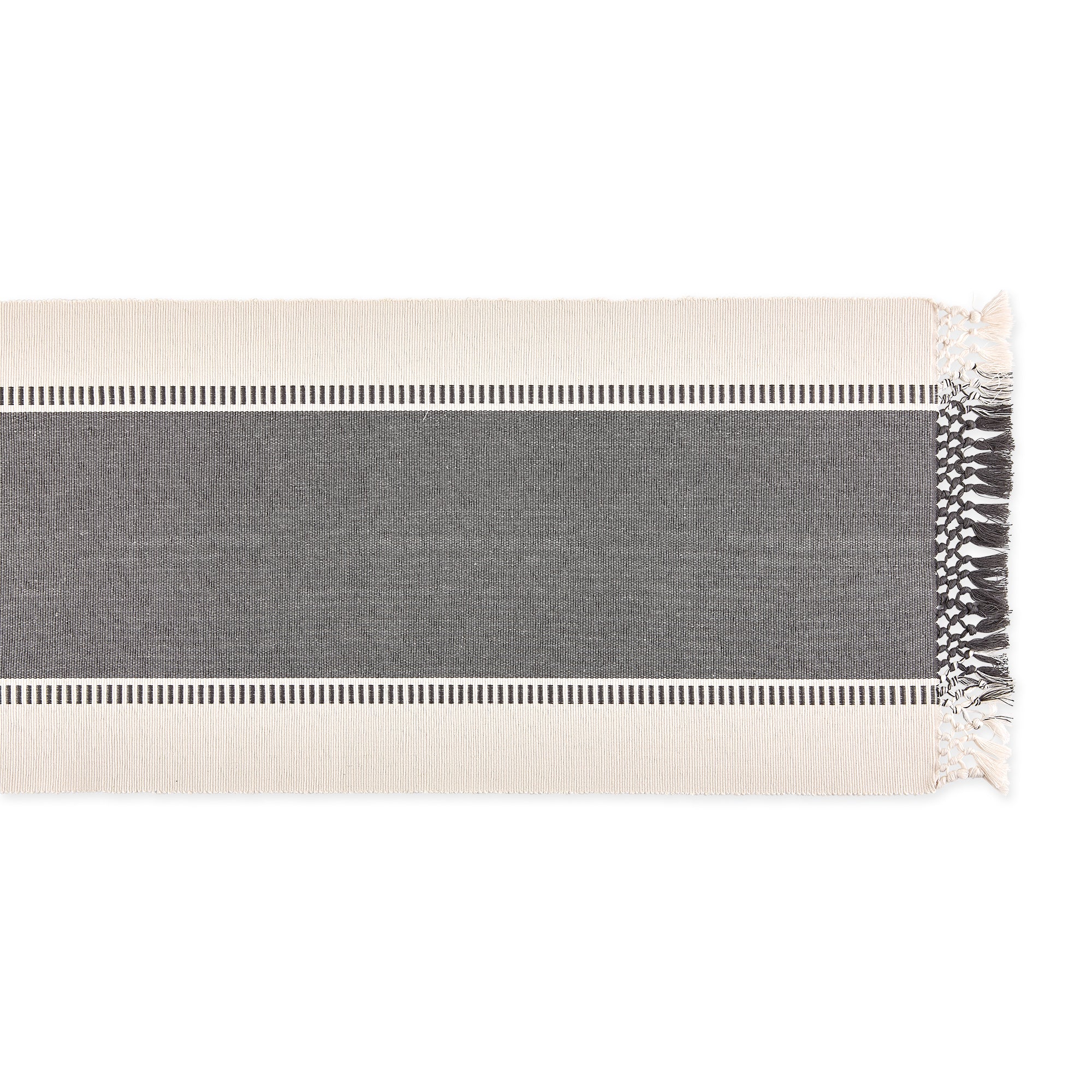 DII Ribbed Dobby Stripe Cotton Table Runner with Knotted Fringe