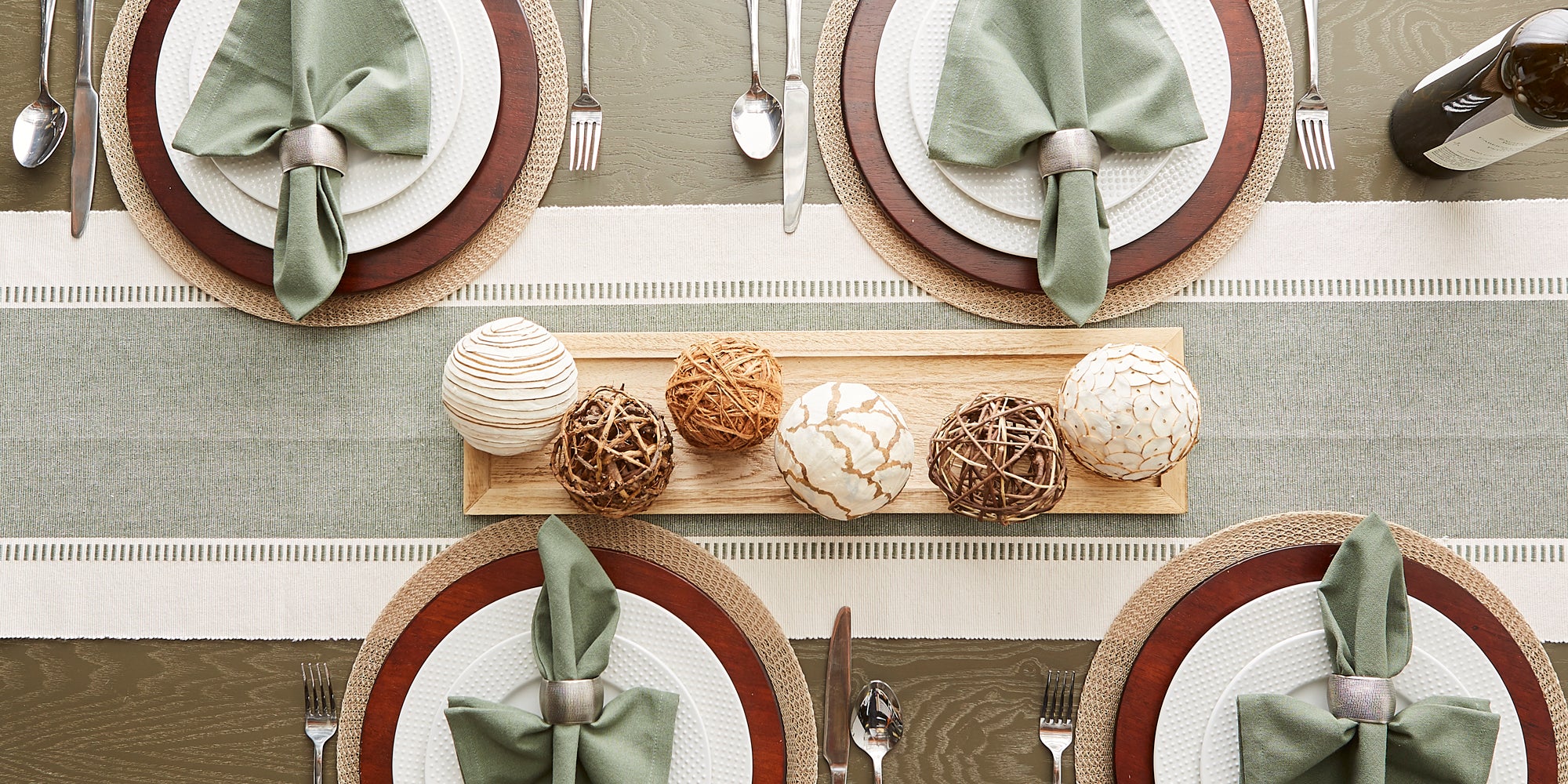 DII Ribbed Dobby Stripe Cotton Table Runner with Knotted Fringe
