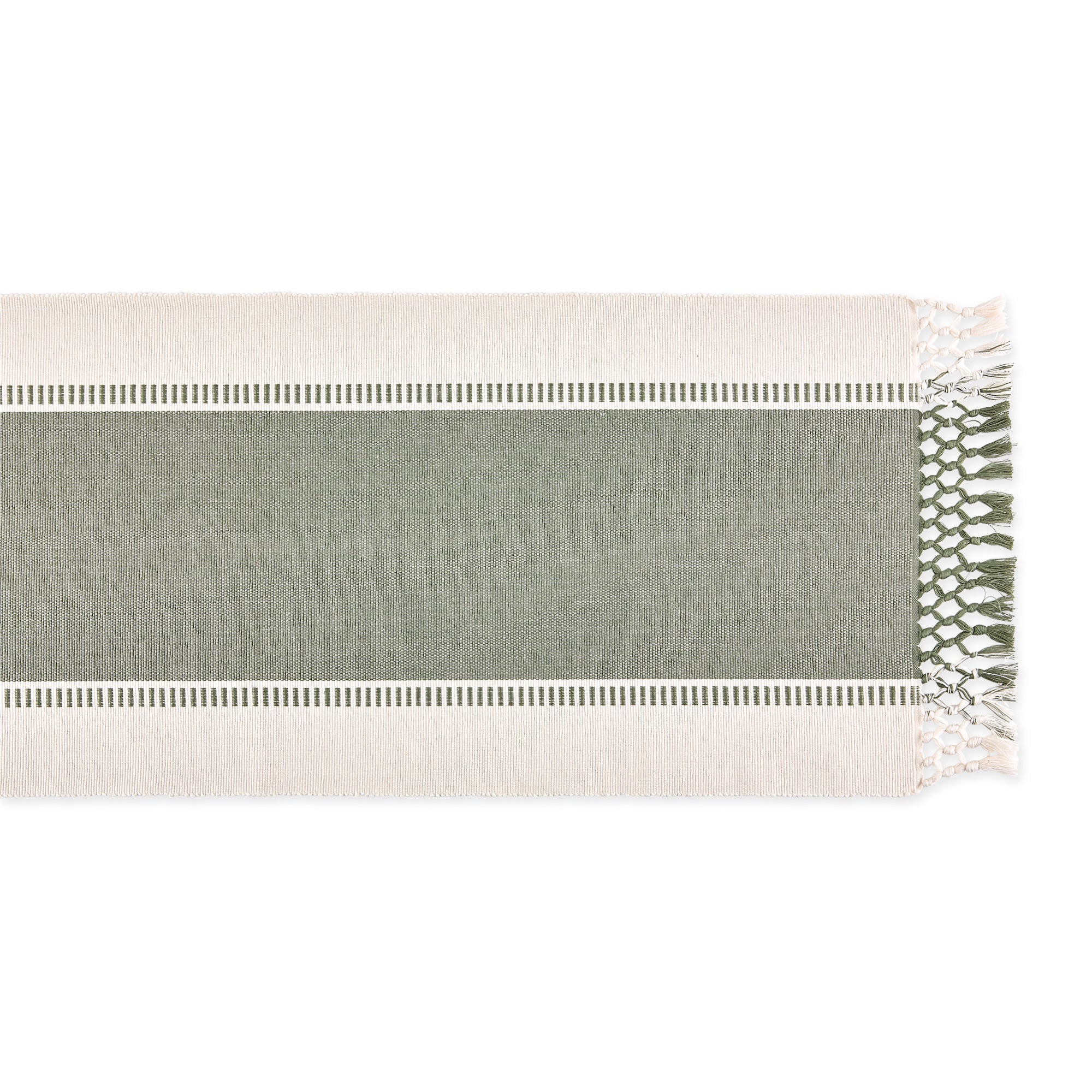 DII Ribbed Dobby Stripe Cotton Table Runner with Knotted Fringe