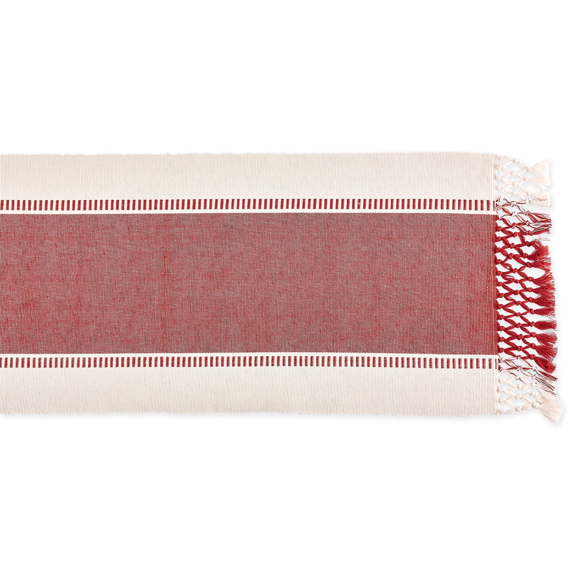 DII Ribbed Dobby Stripe Cotton Table Runner with Knotted Fringe