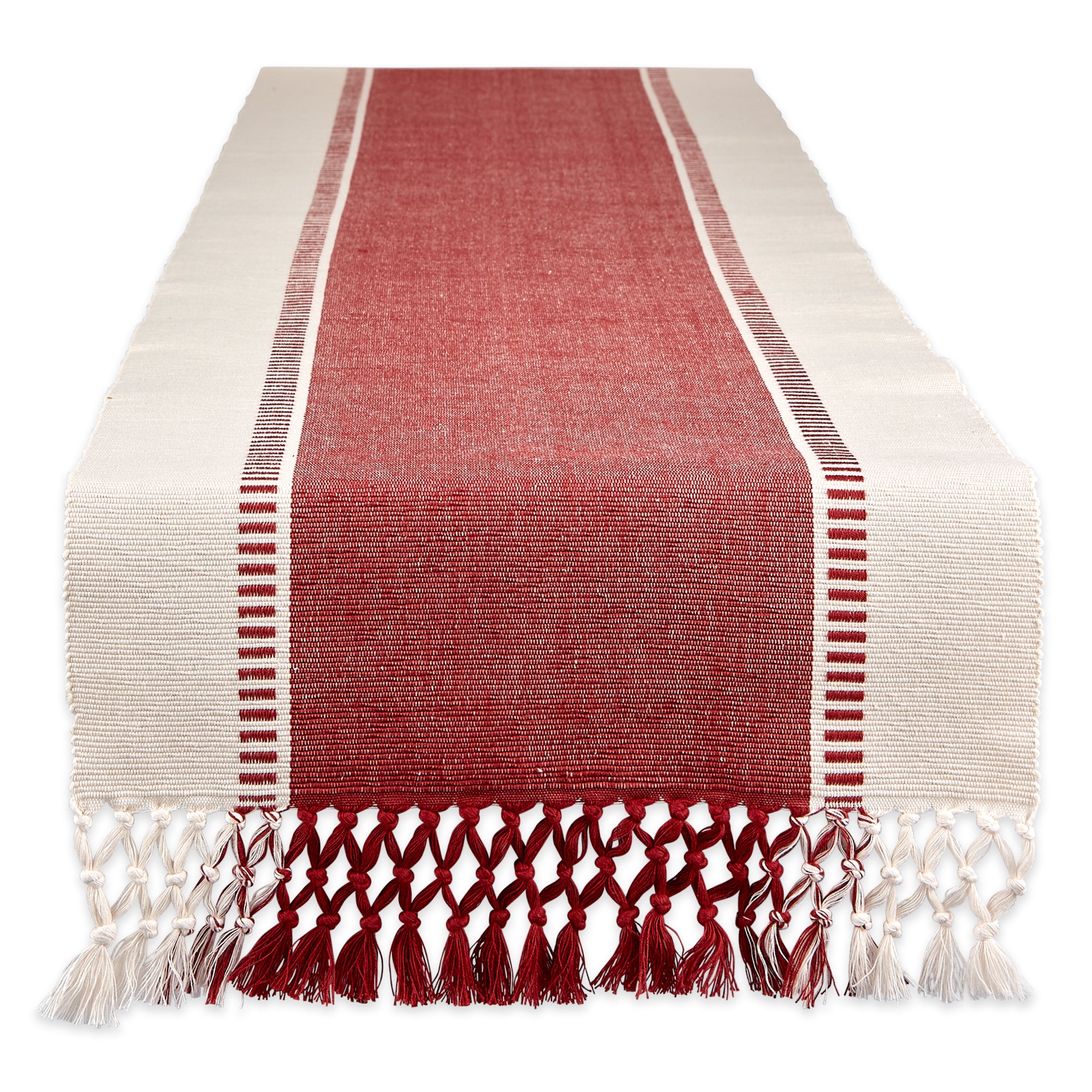 DII Ribbed Dobby Stripe Cotton Table Runner with Knotted Fringe
