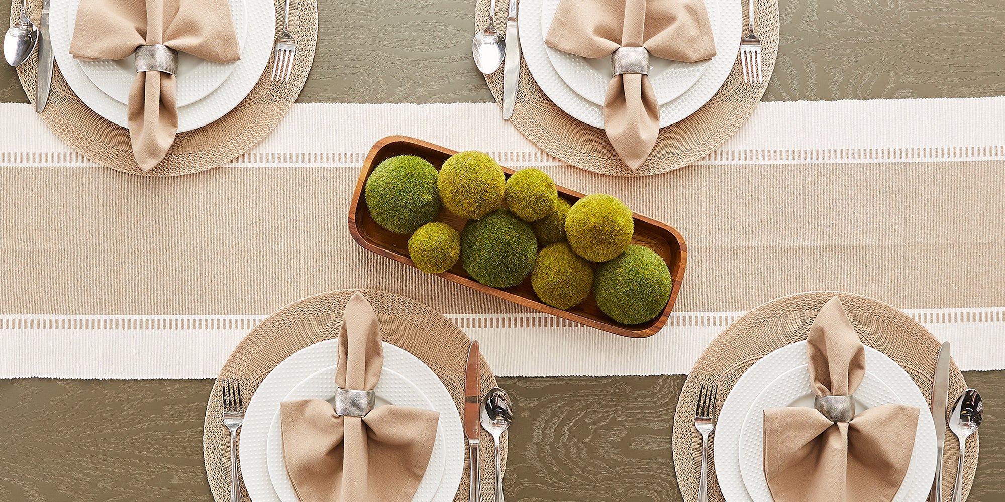 DII Ribbed Dobby Stripe Cotton Table Runner with Knotted Fringe
