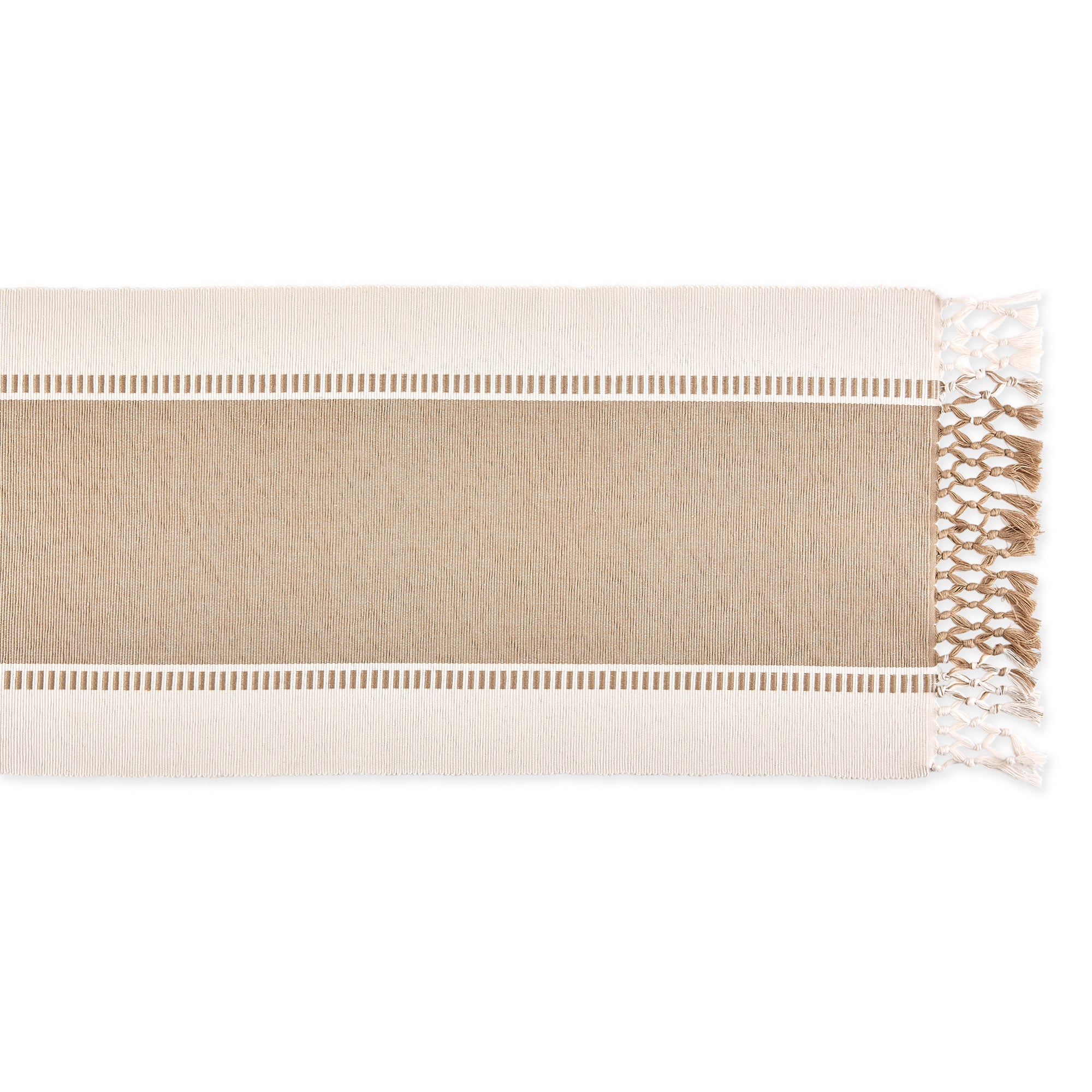 DII Ribbed Dobby Stripe Cotton Table Runner with Knotted Fringe