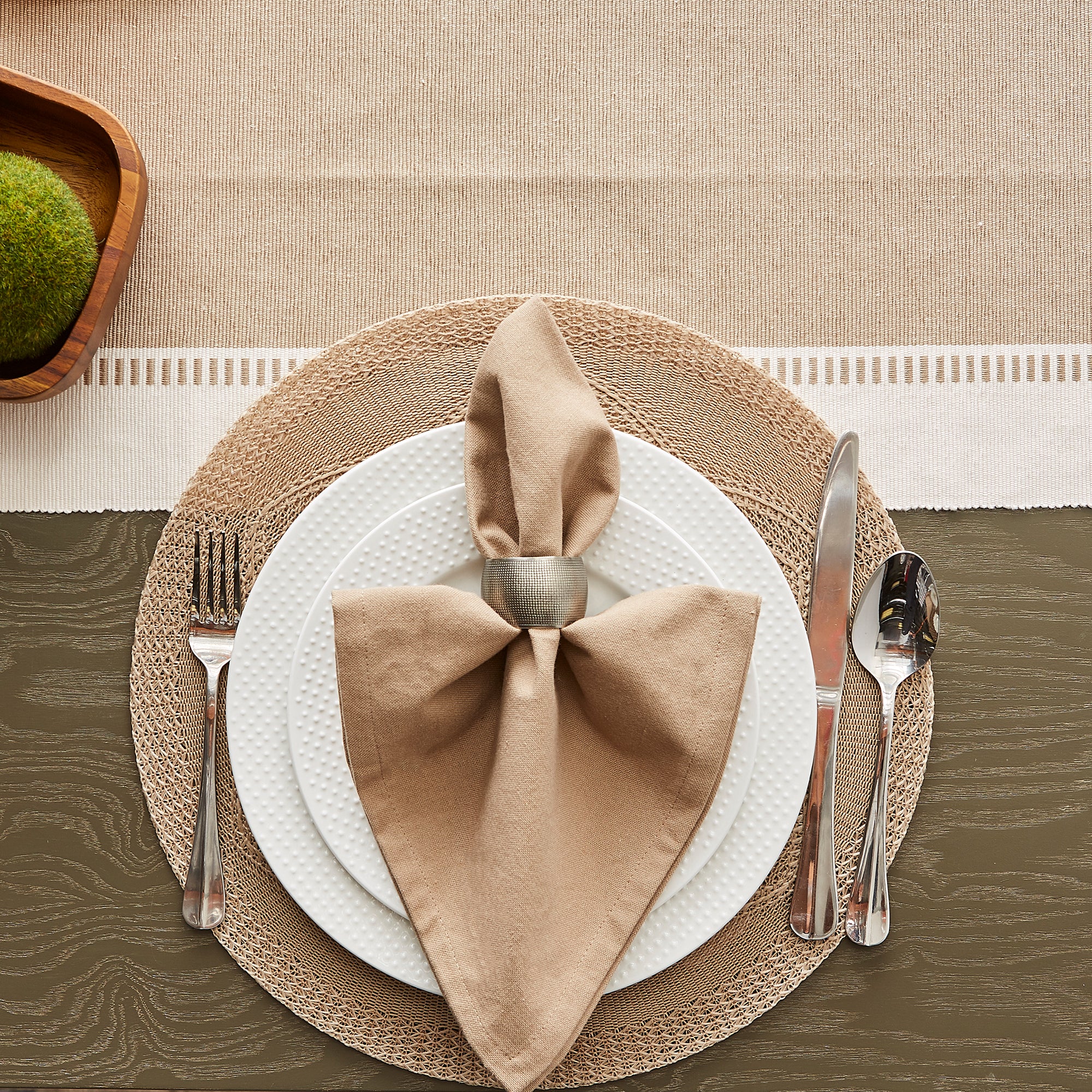 DII Ribbed Dobby Stripe Cotton Table Runner with Knotted Fringe