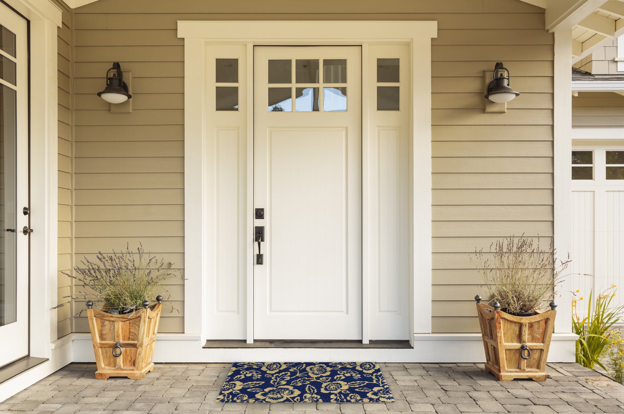DII Blue Peonies Doormat, Non-Slip PVC Backing