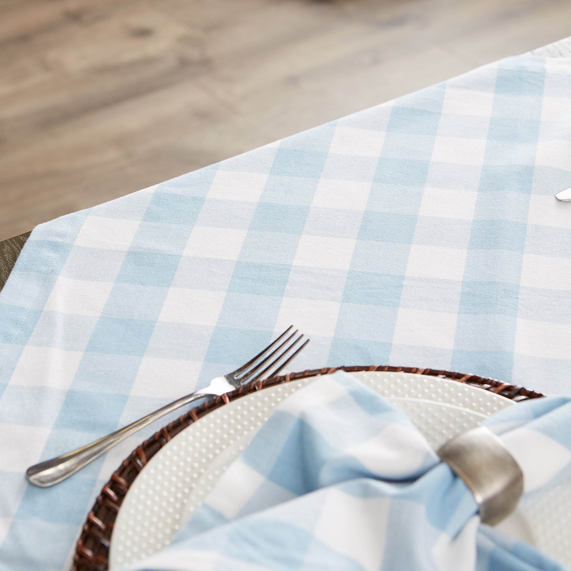 DII Light Blue Buffalo Check Cotton Table Topper