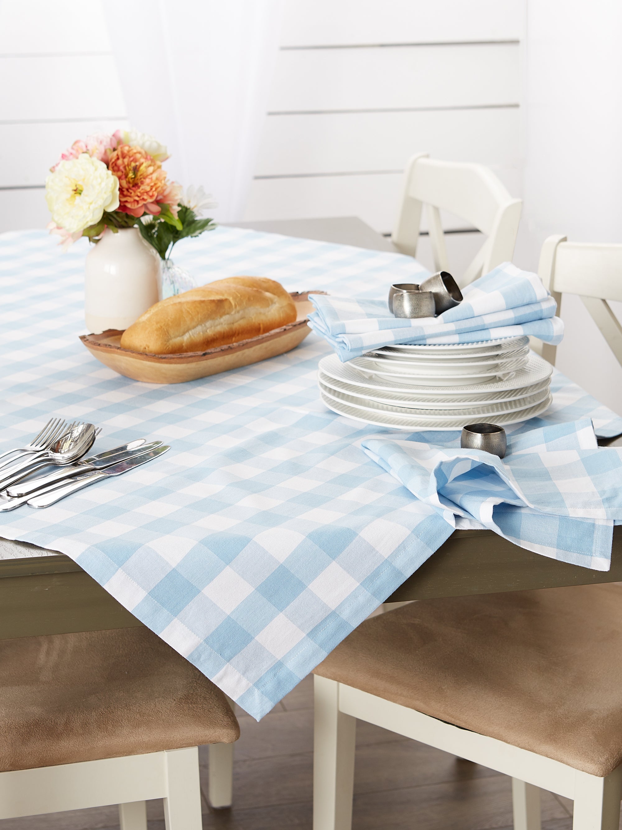 DII Light Blue Buffalo Check Cotton Table Topper