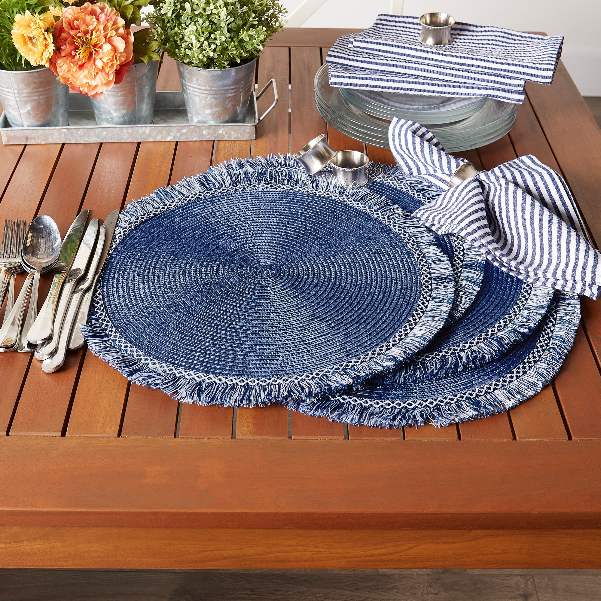 DII Round Fringed Polypropylene Placemat 6-Piece Set