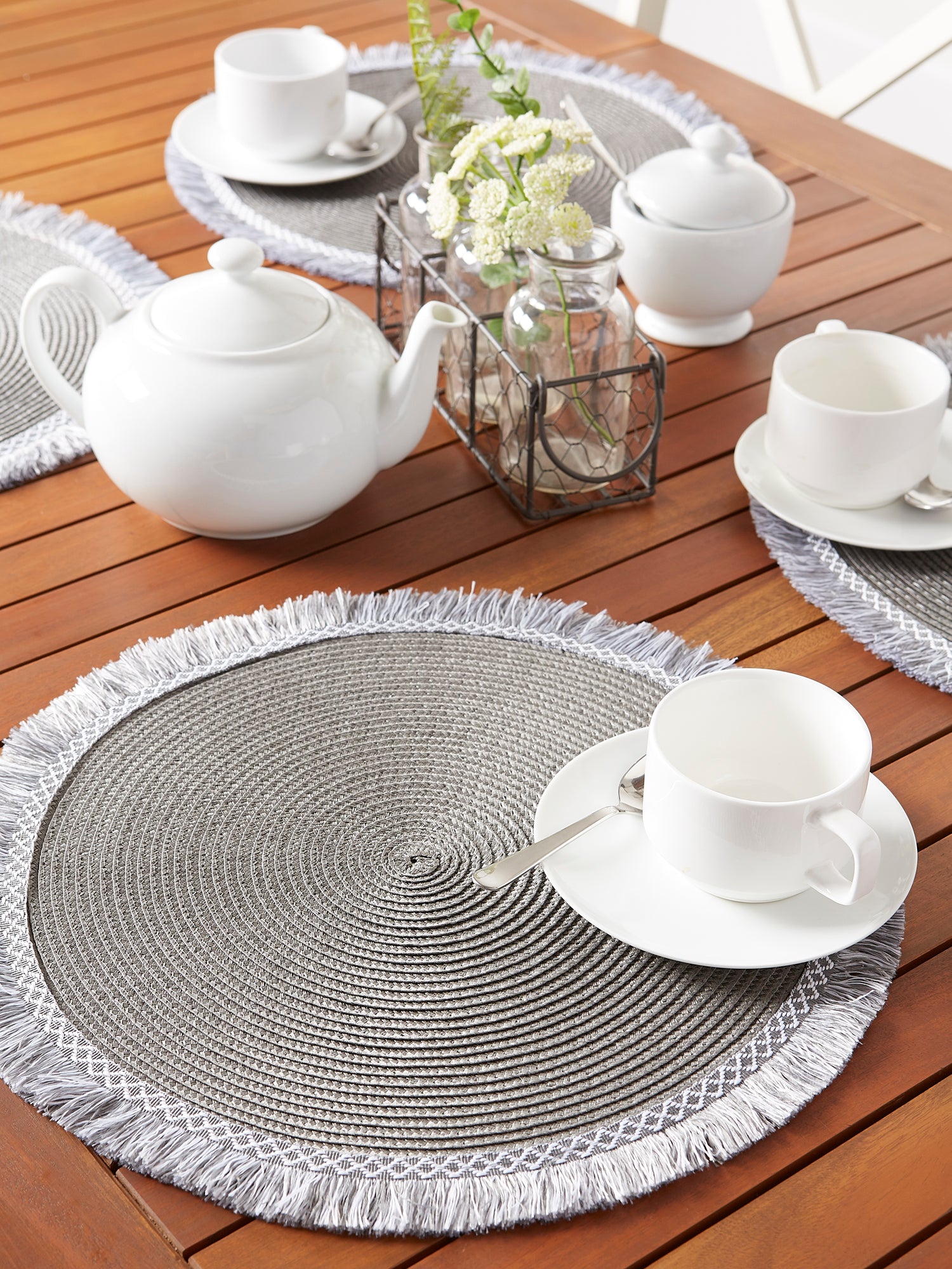 DII Round Fringed Polypropylene Placemat 6-Piece Set