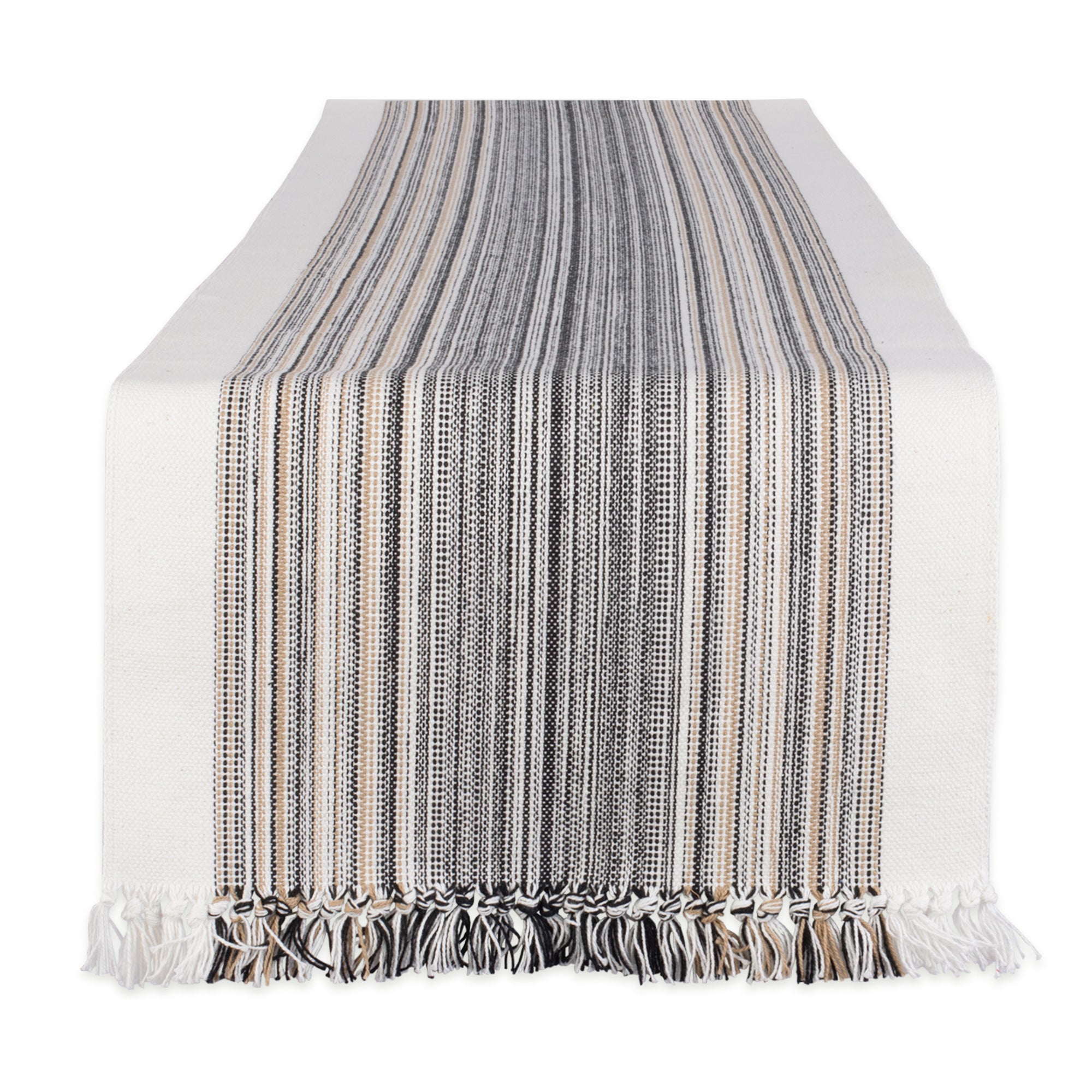 DII Striped Fringe Ribbed Cotton Table Runner