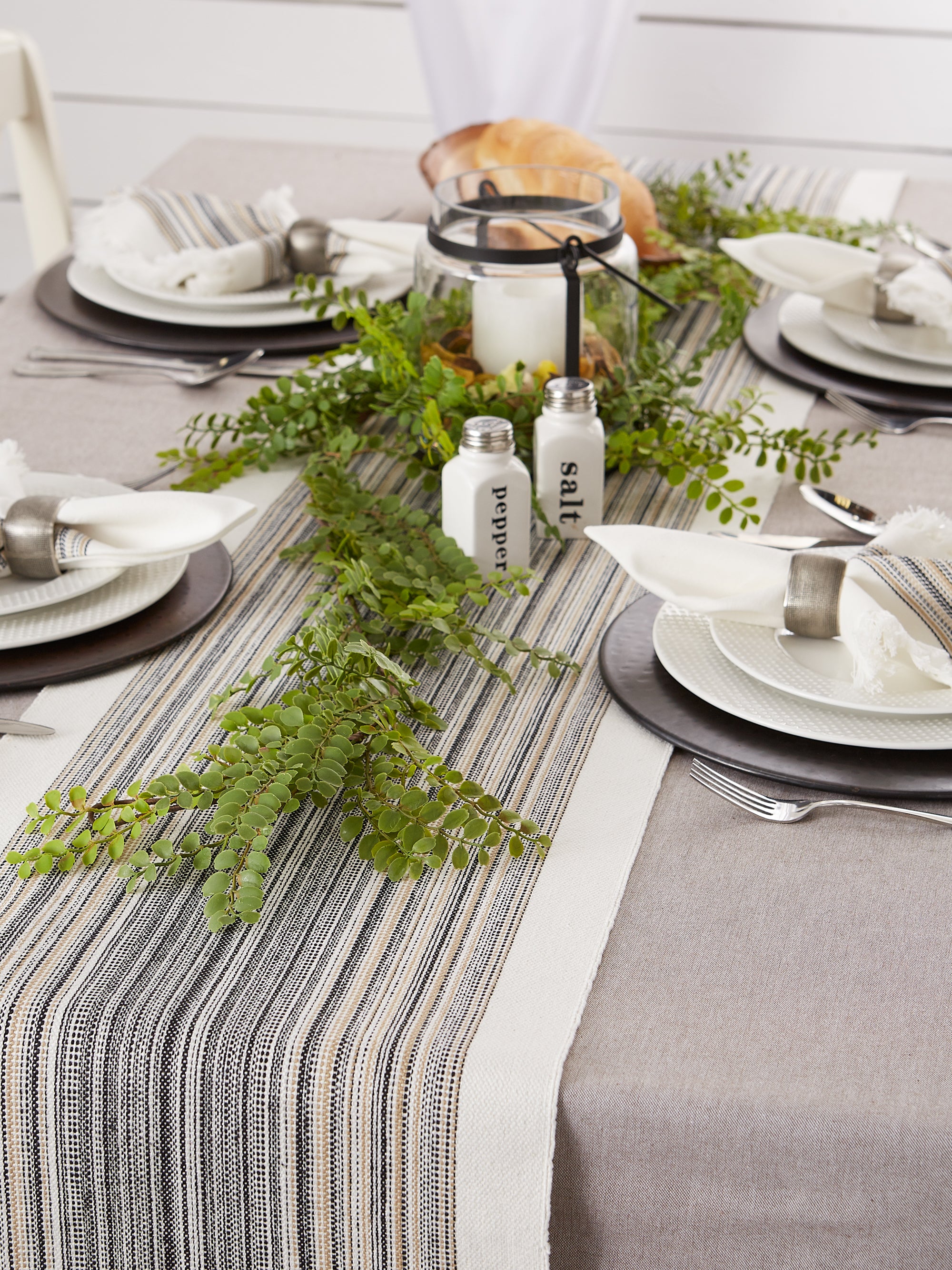 DII Striped Fringe Ribbed Cotton Table Runner