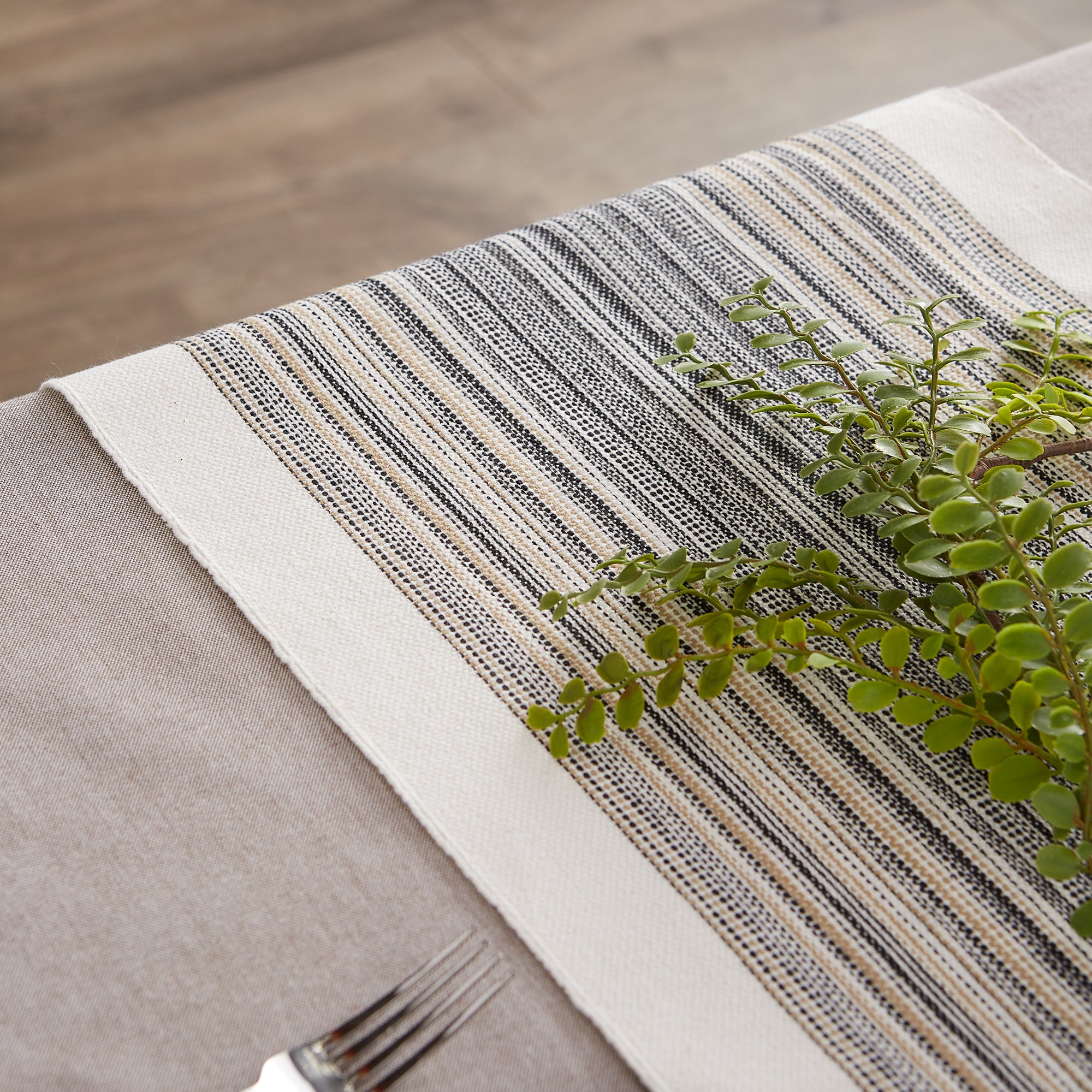 DII Striped Fringe Ribbed Cotton Table Runner