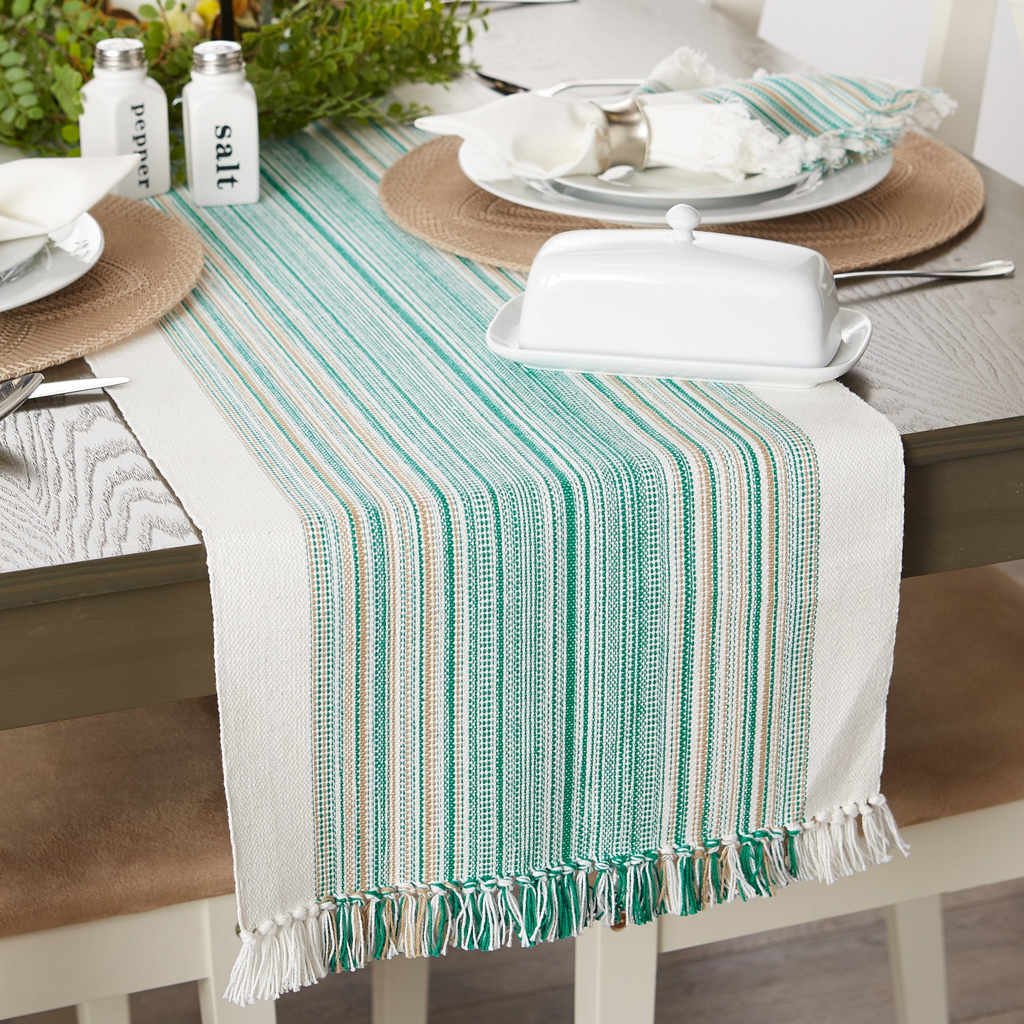 DII Striped Fringe Ribbed Cotton Table Runner