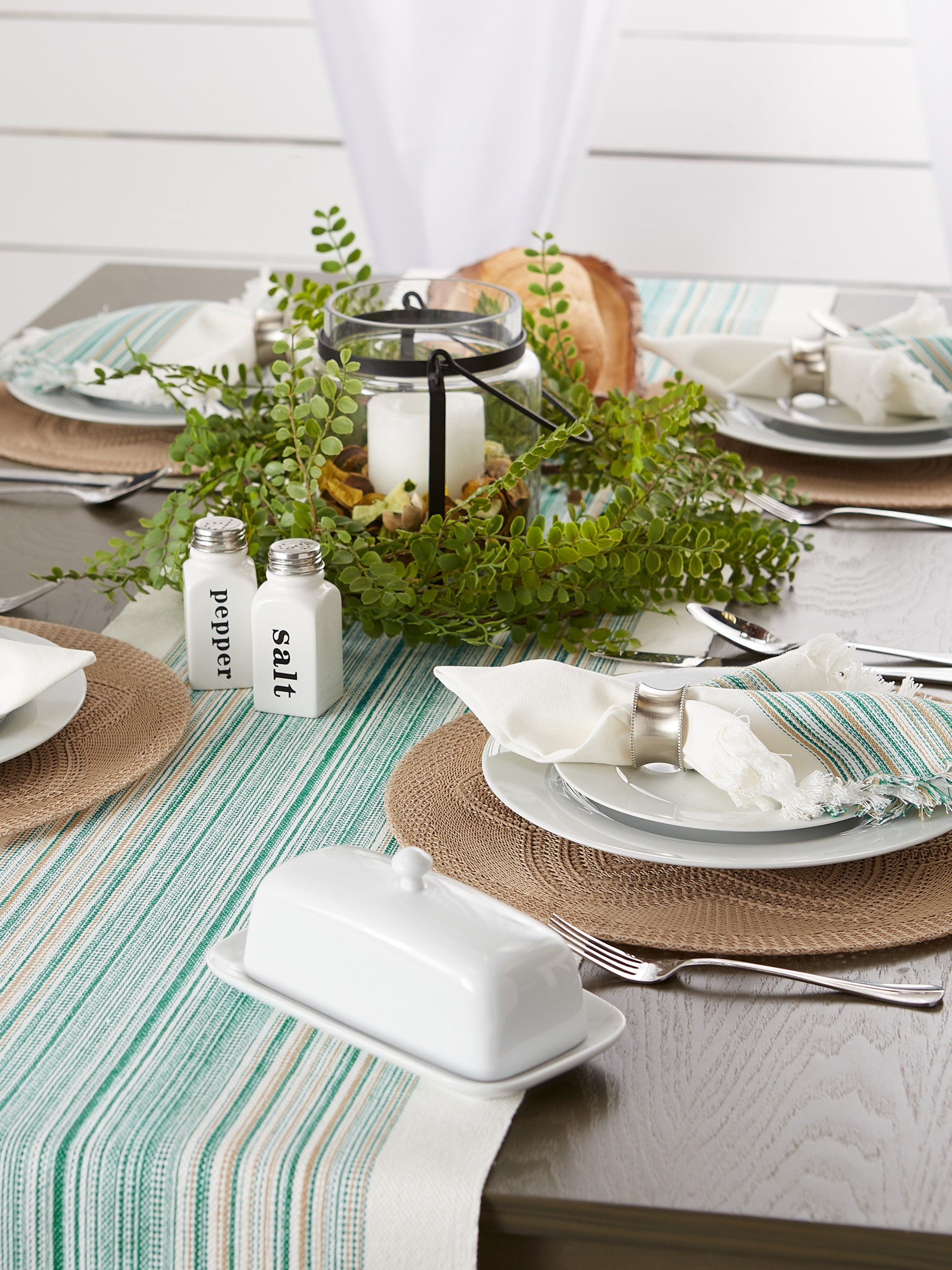 DII Striped Fringe Ribbed Cotton Table Runner