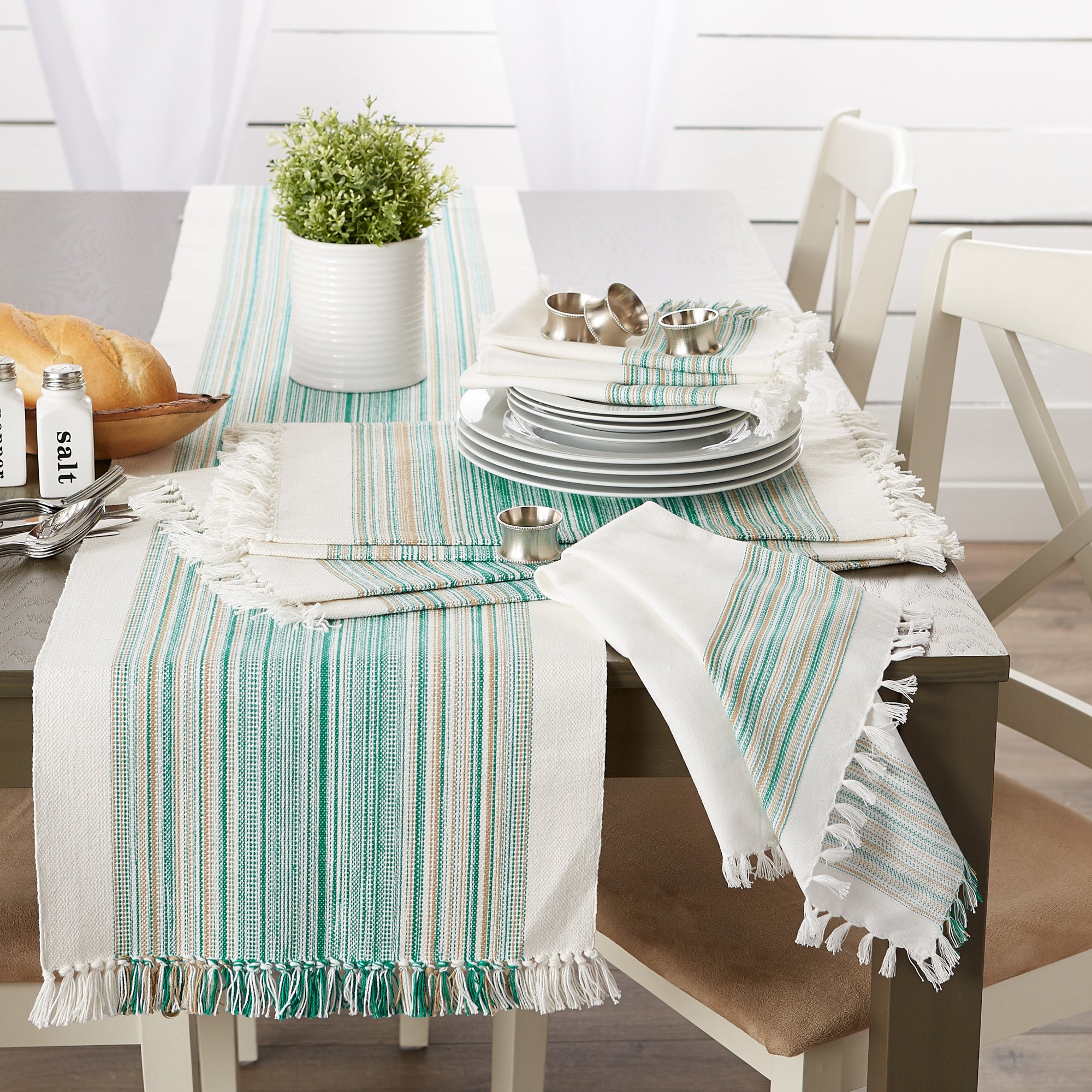 DII Striped Fringe Ribbed Cotton Table Runner
