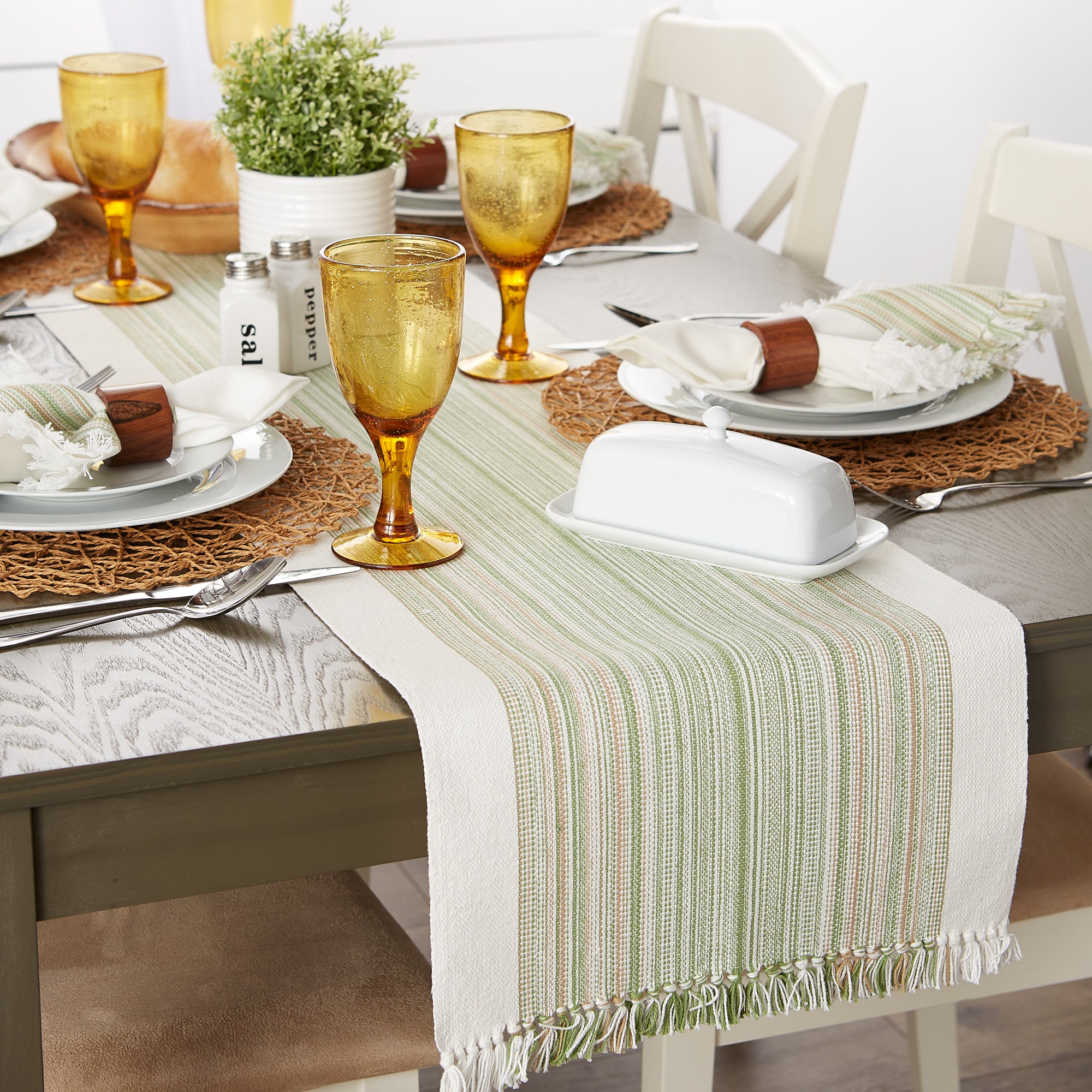 DII Striped Fringe Ribbed Cotton Table Runner