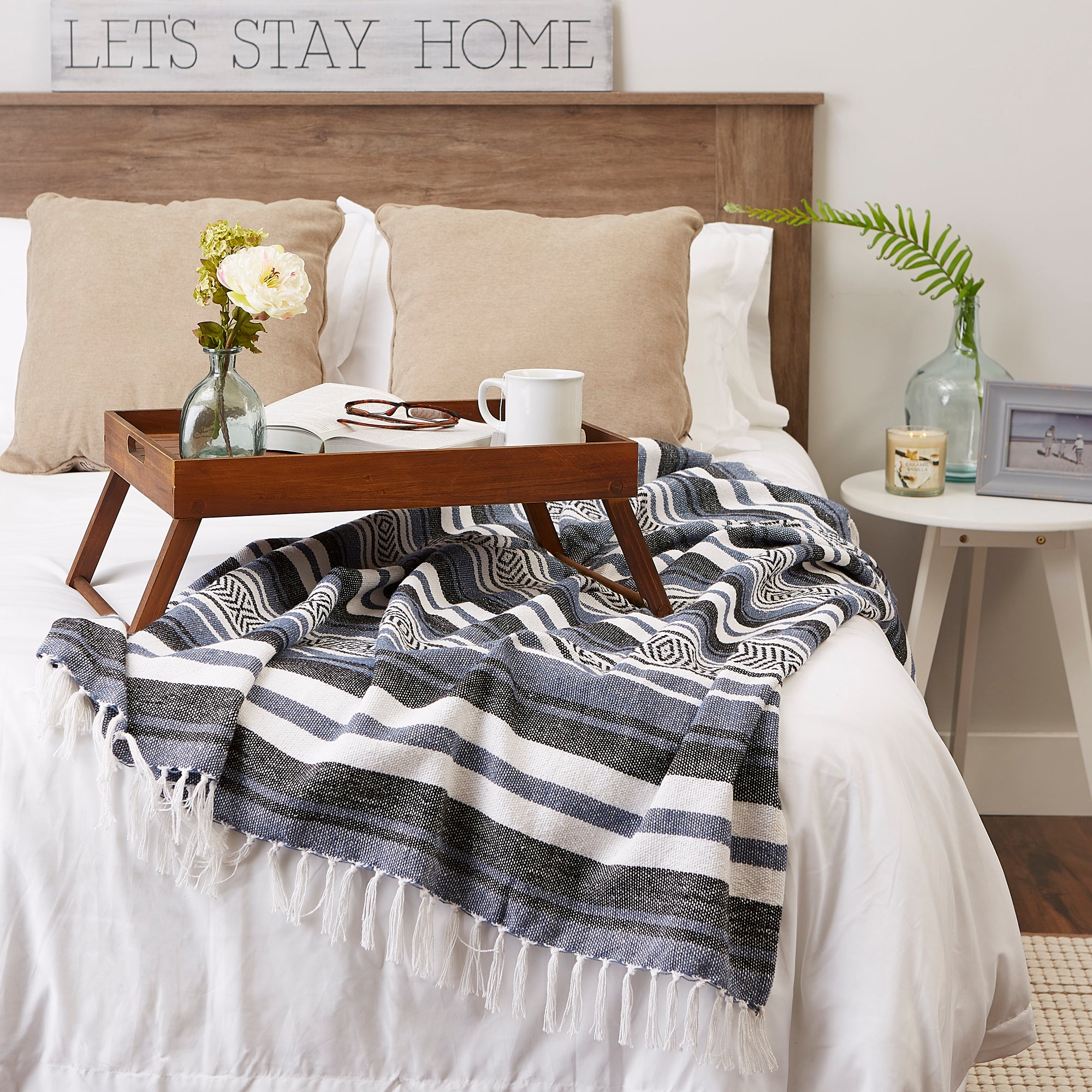 French Blue Farmhouse Stripe Throw
