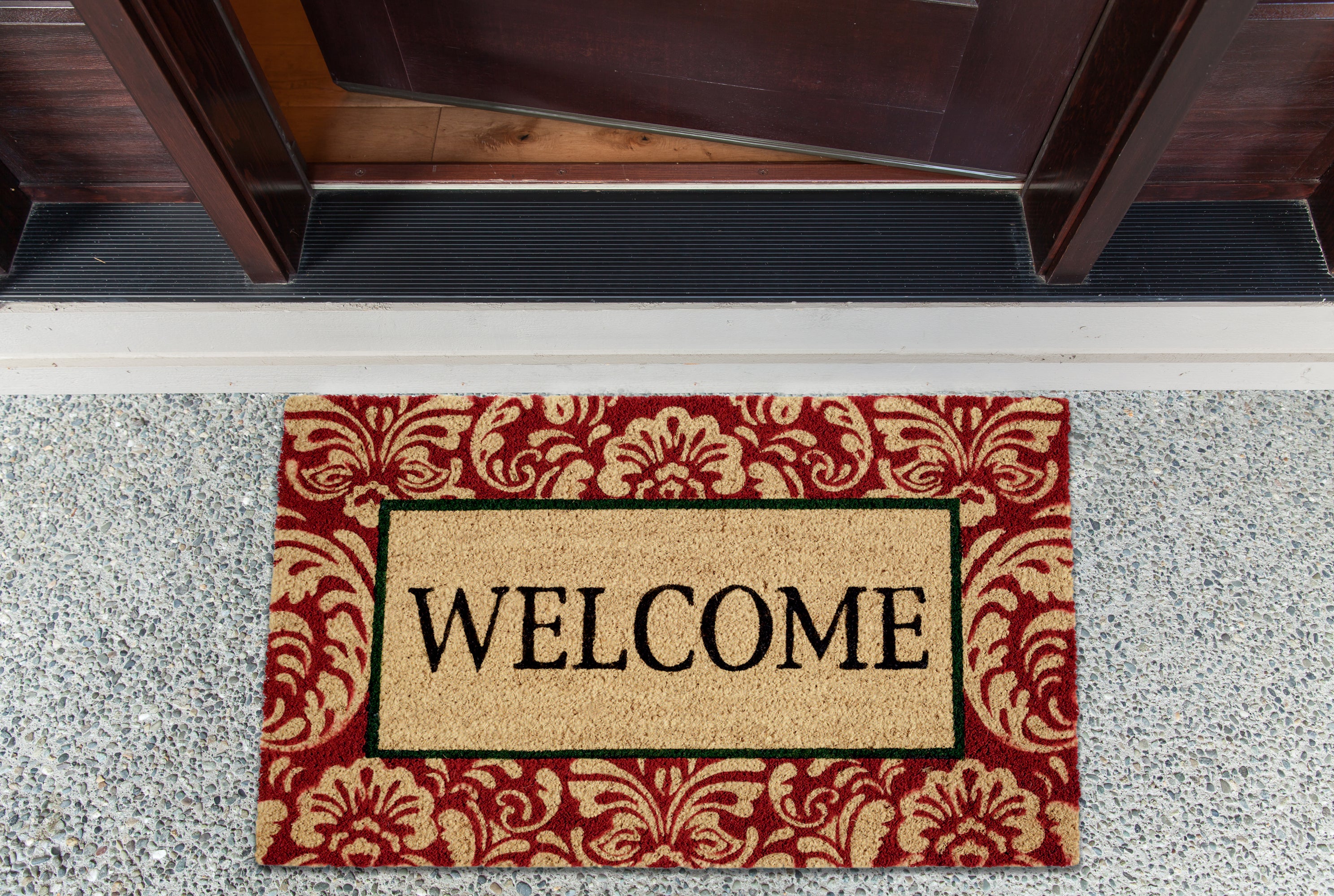 DII Damask Welcome Mat, Non-Slip PVC Backing