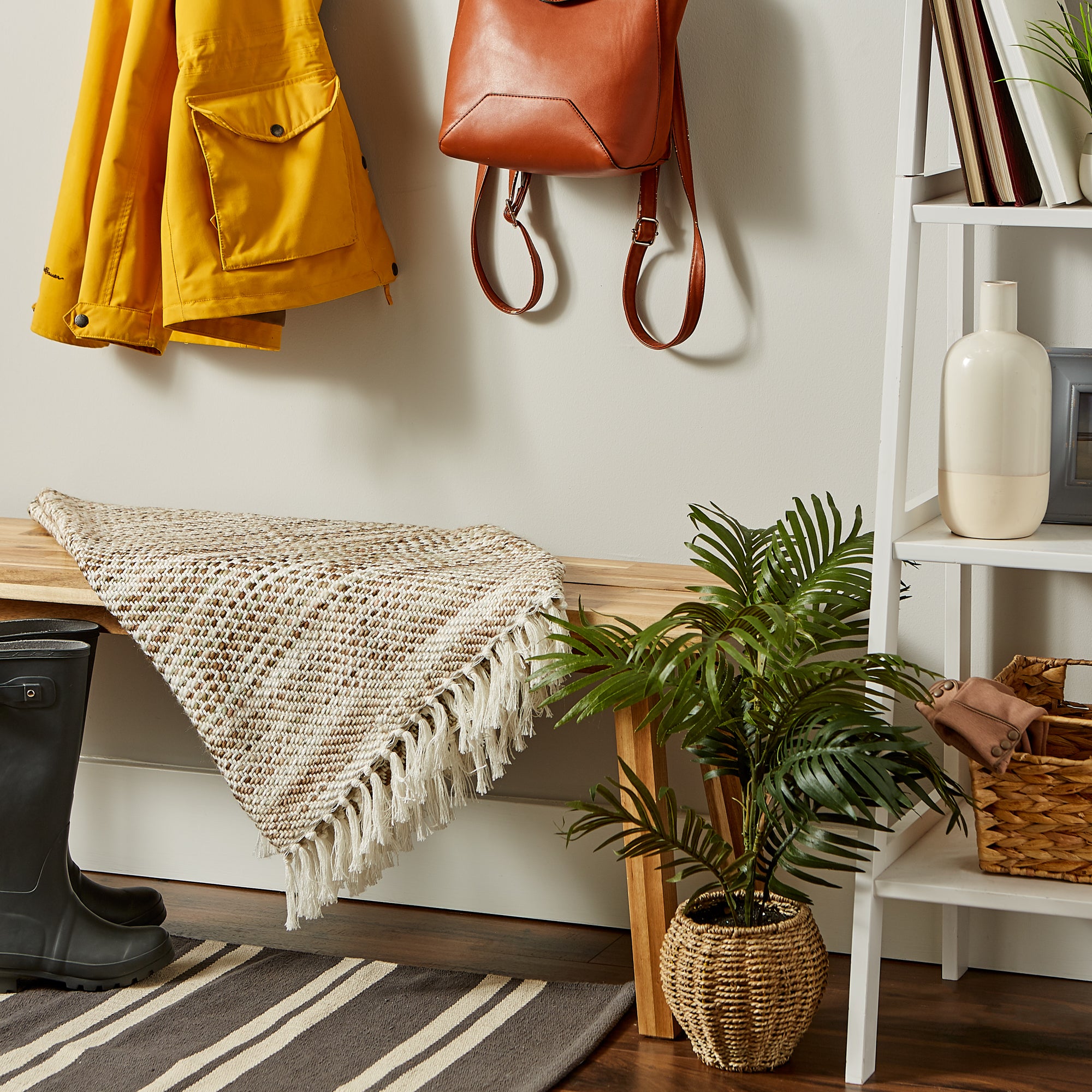 Natural Tone Diagonal Stripe Acrylic Throw
