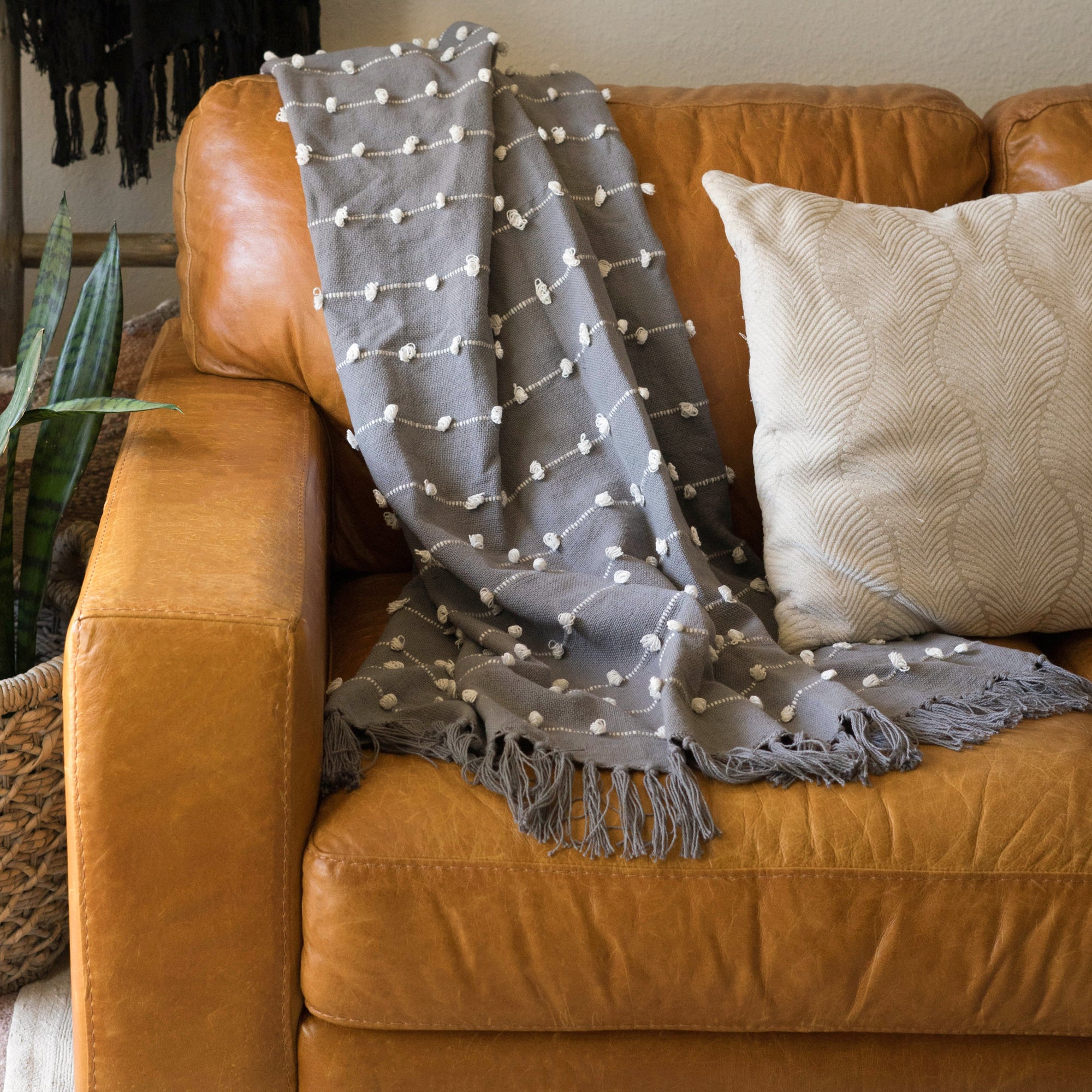 Gray Woven Loop Throw