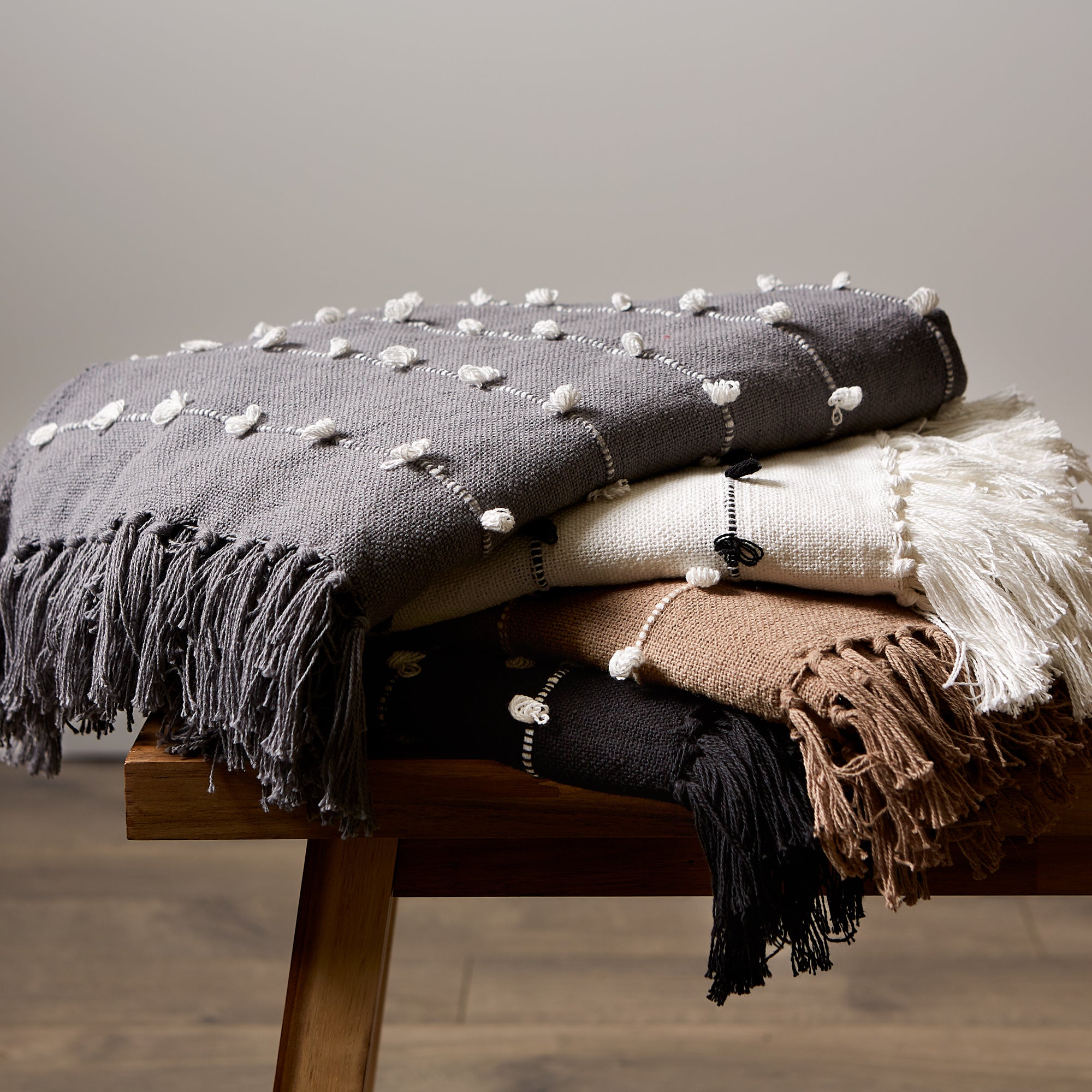 Gray Woven Loop Throw