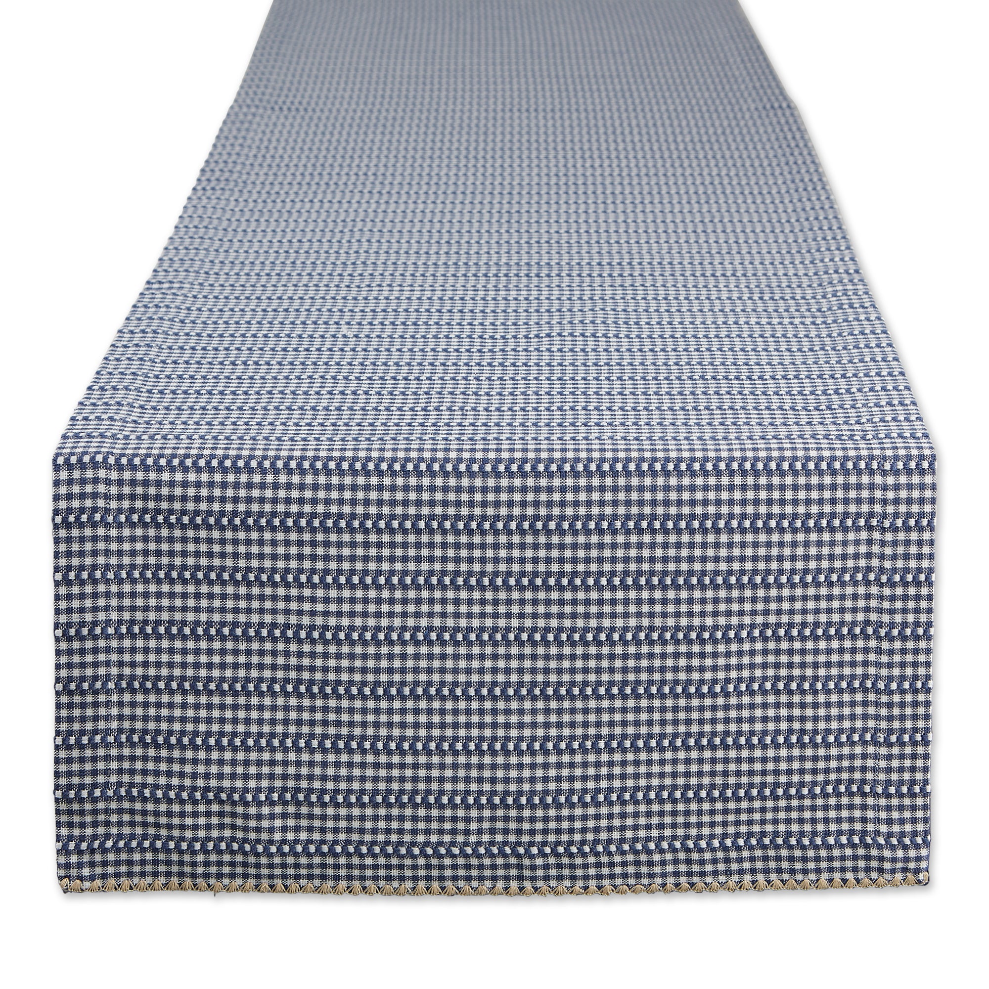 DII French Blue Farmhouse Gingham Cotton Table Runner, 14" x 108"