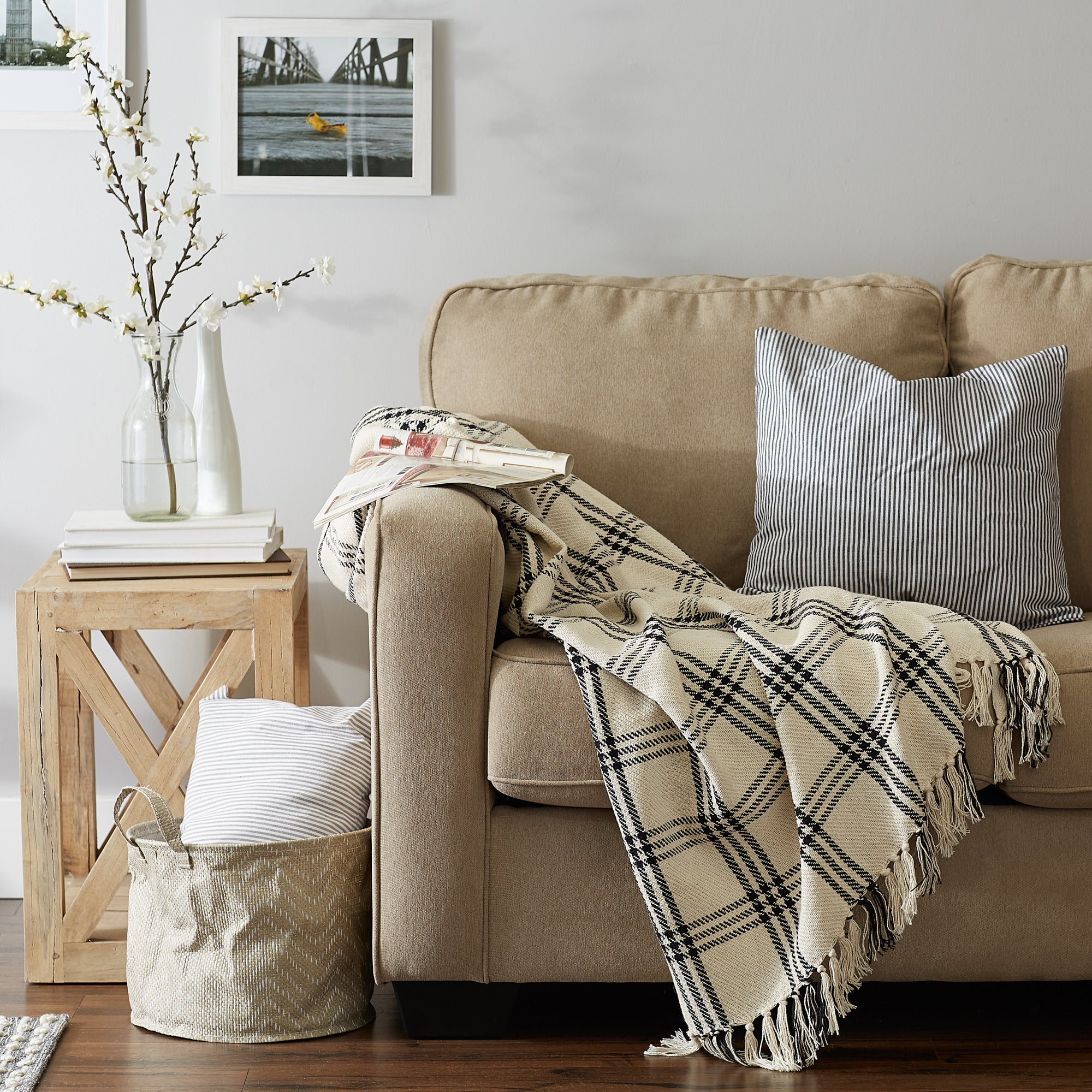 Black Modern Farmhouse Plaid Throw