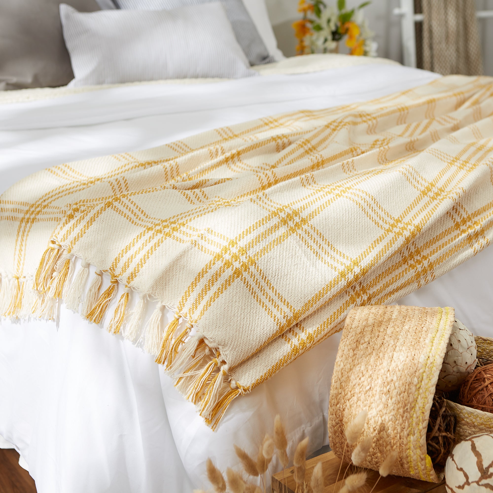 Honey Gold Modern Farmhouse Plaid Throw