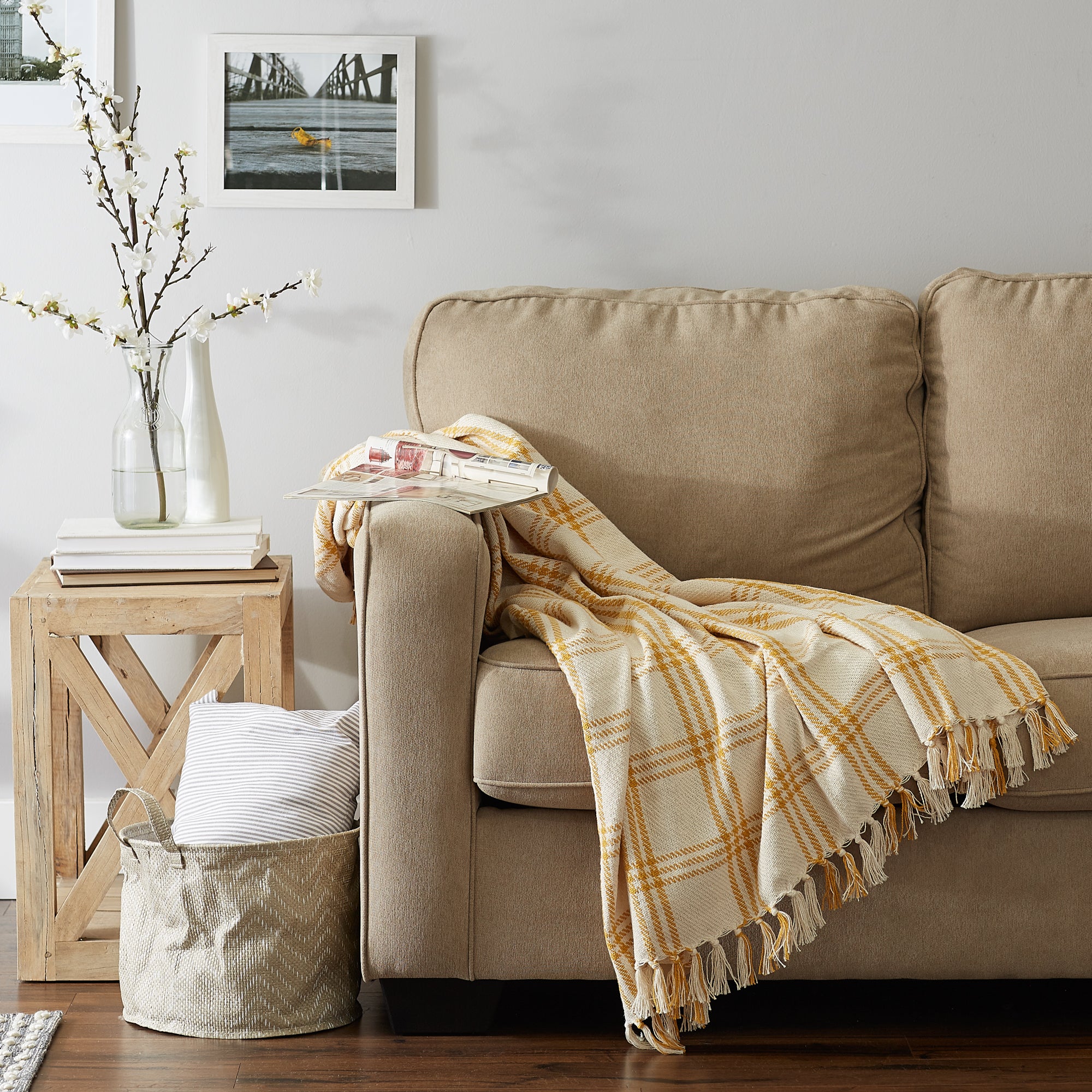 Honey Gold Modern Farmhouse Plaid Throw