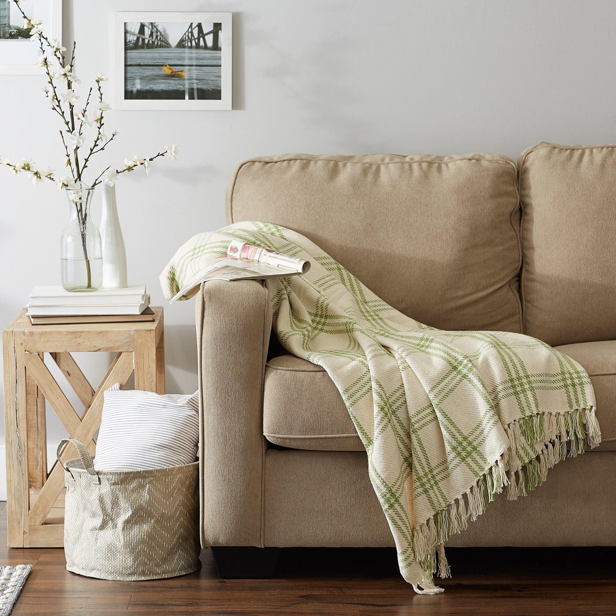 Antique Green Modern Farmhouse Plaid Throw