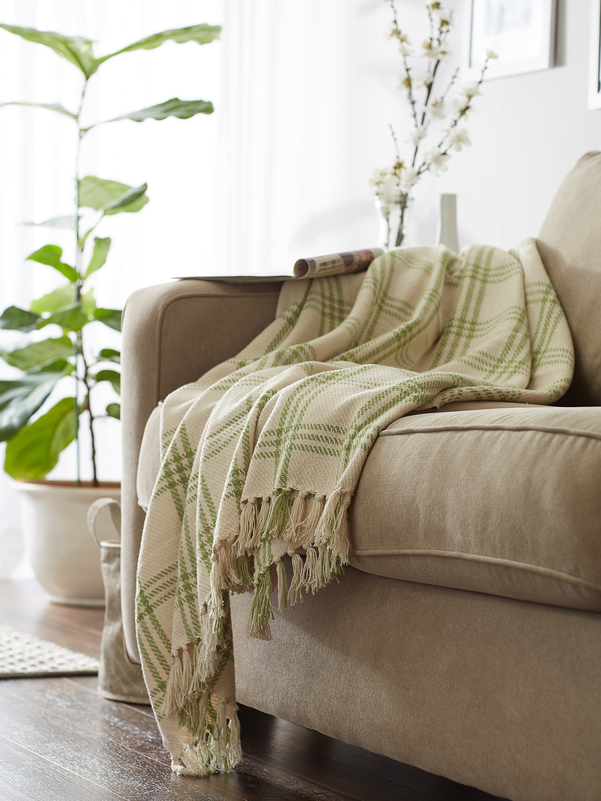 Antique Green Modern Farmhouse Plaid Throw