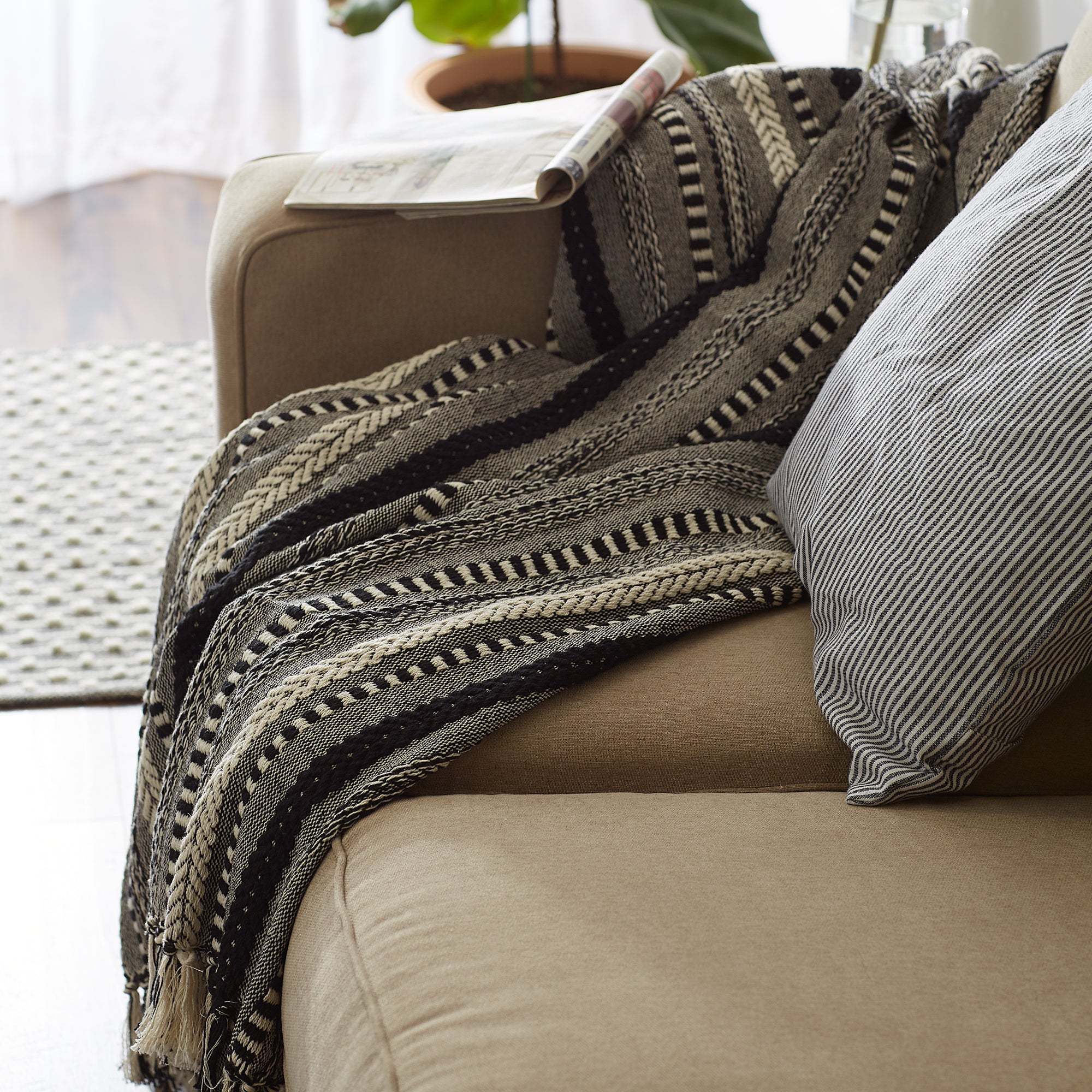 Black Braided Stripe Throw