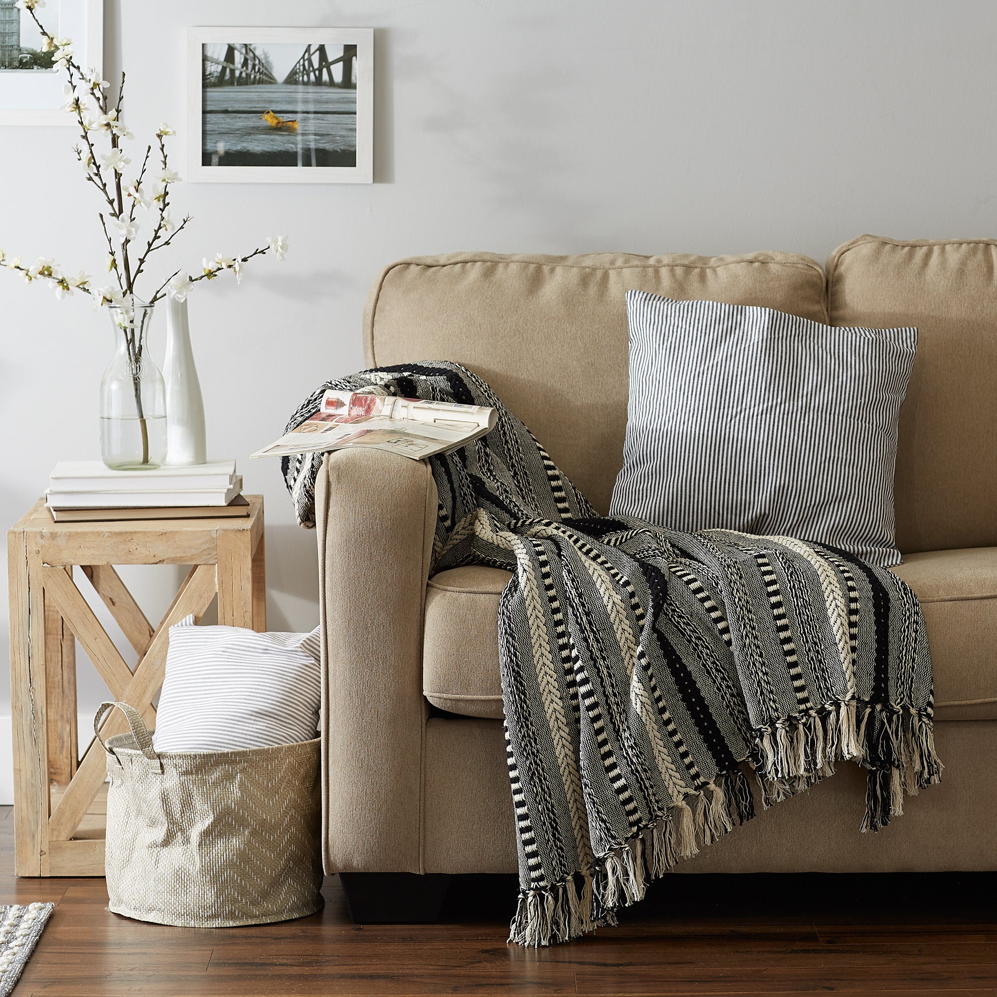 Black Braided Stripe Throw